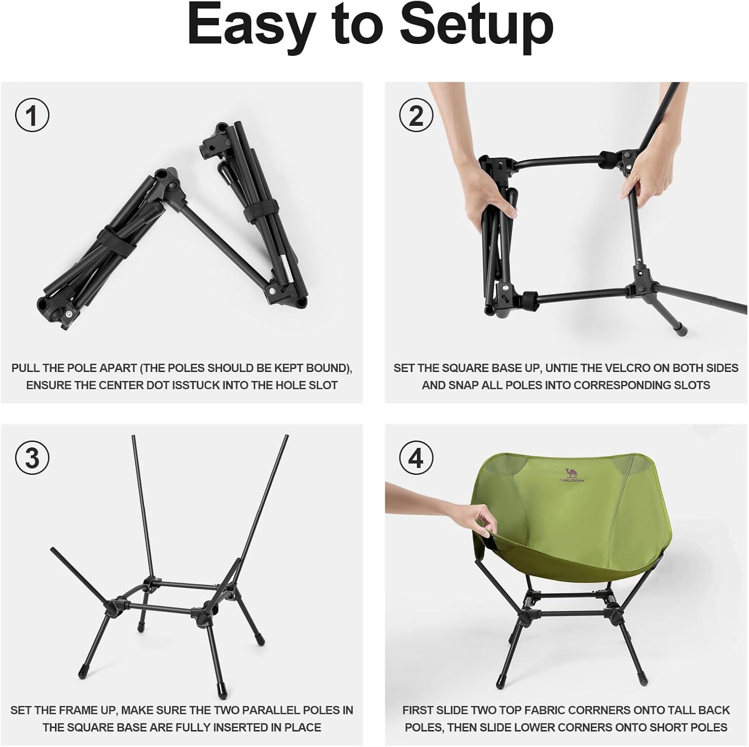 CAMEL CROWN Folding Camping Chair, Lightweight Portable Compact Lawn Chair with Side Pocket for Outdoor Travel Beach Picnic Hiking Backpacking Army Green - Image 3