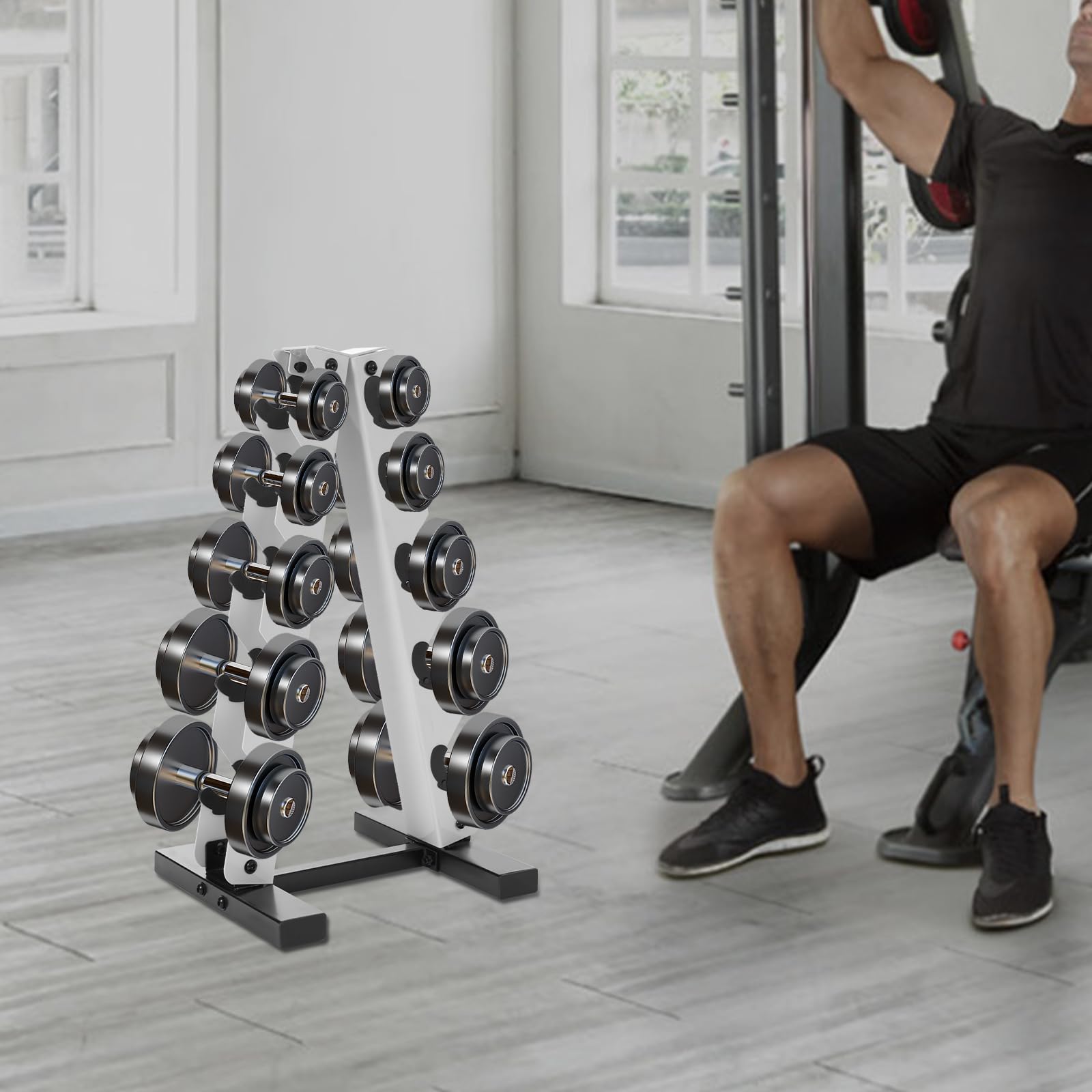 Supporto per manubri corti, 5 livelli, in acciaio, portata 100 kg