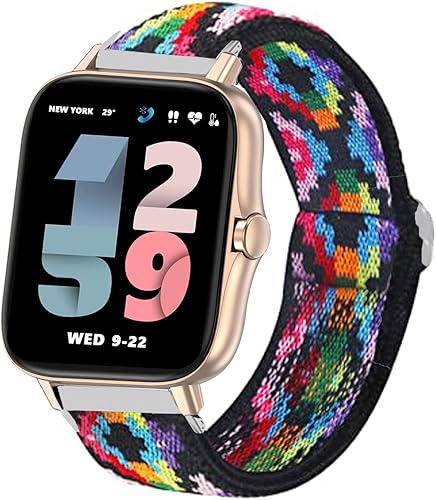Lamshaw - Correa de repuesto ajustable de nailon elástico compatible con ANDFZ T42 172KASEEMI T42 SmartwatchOUFUNI 17 T42 estilo azteca colorido