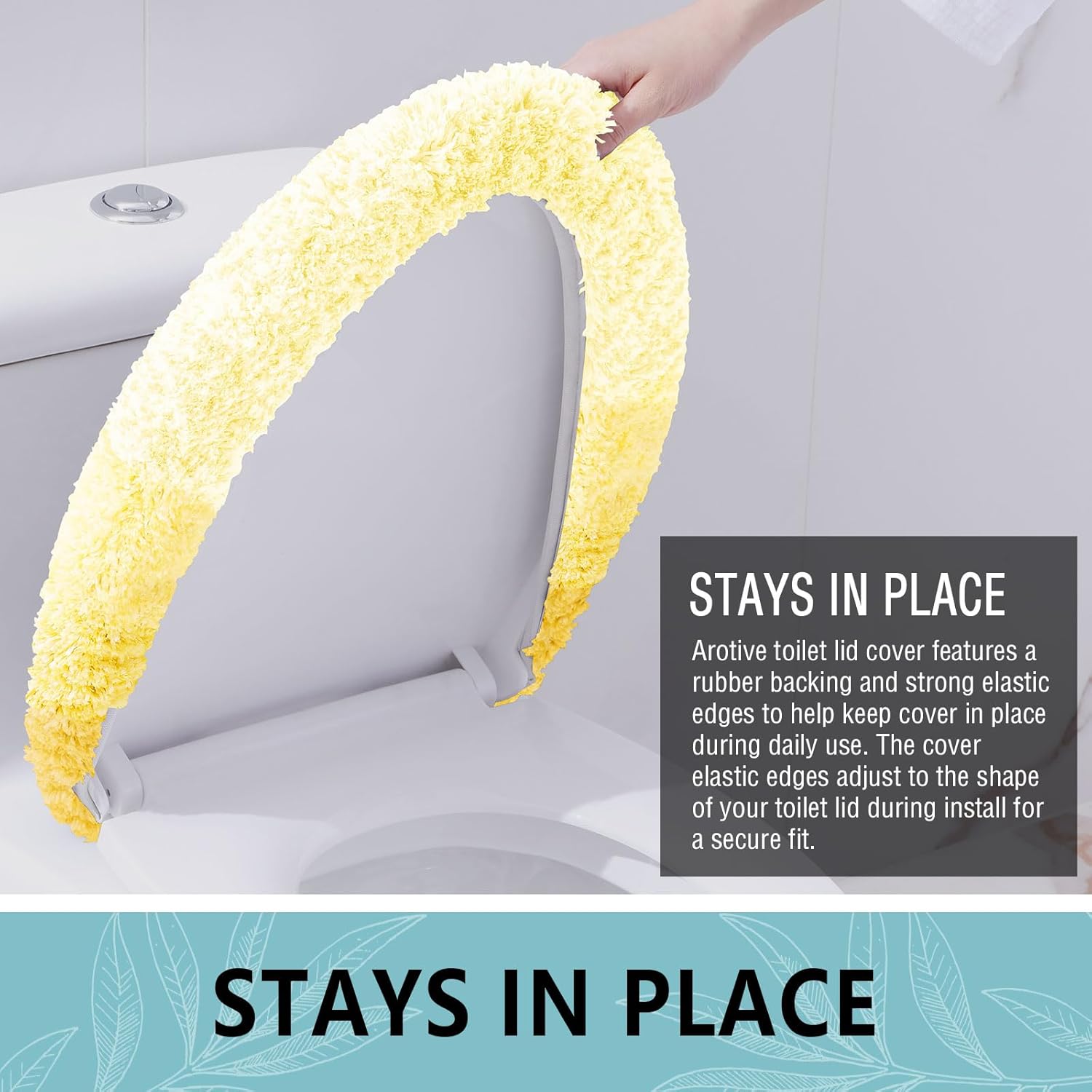 Arotive Soft Microfiber Bathroom Toilet Lid Cover, Machine Washable Seat Covers, 17.5 x 15, Stays in Place Rubber Backing, Fits Most Round, Elongated and Oblong Lids, Accessories Decor, Yellow