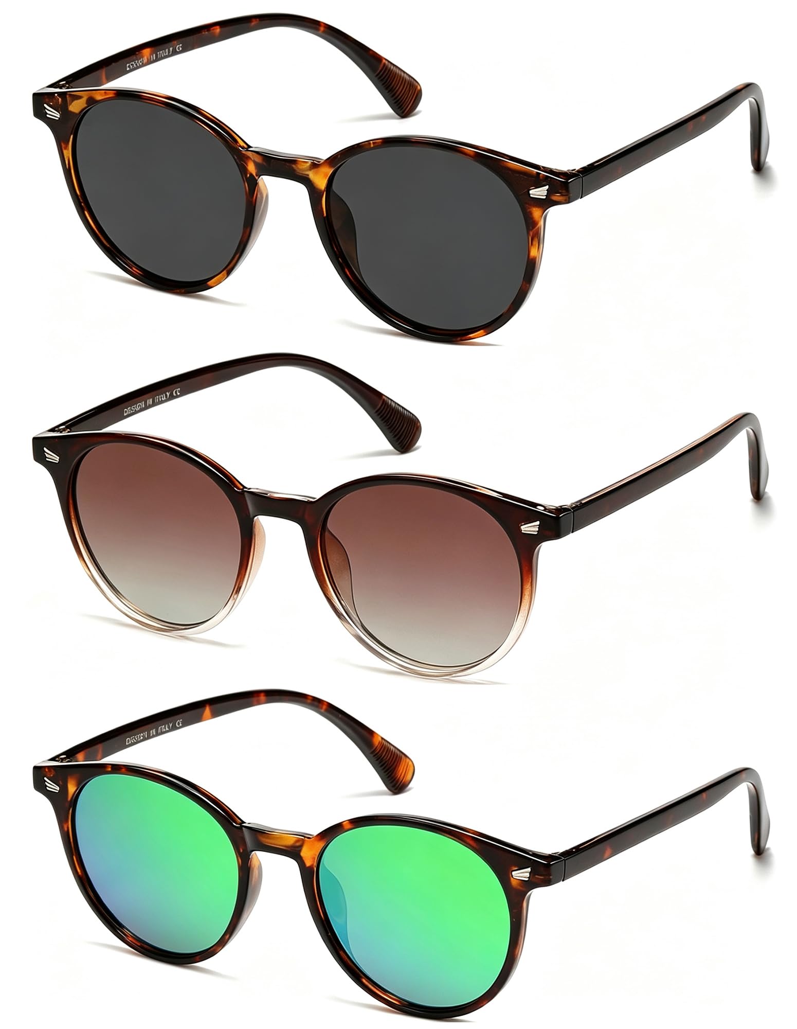 DHSHINE Occhiali da sole polarizzati rotondi classici da donna, stile vintage, protezione UV400 (confezione da 3)