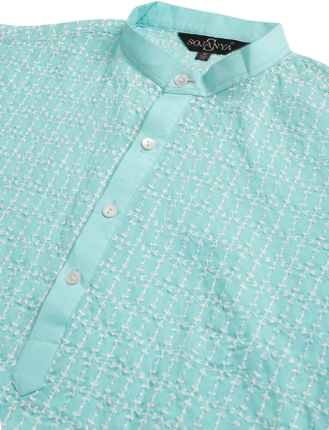 Sojanya (Since 1958 Men'S Pure Cotton Blue Kurta With White Embroidery - Image 5