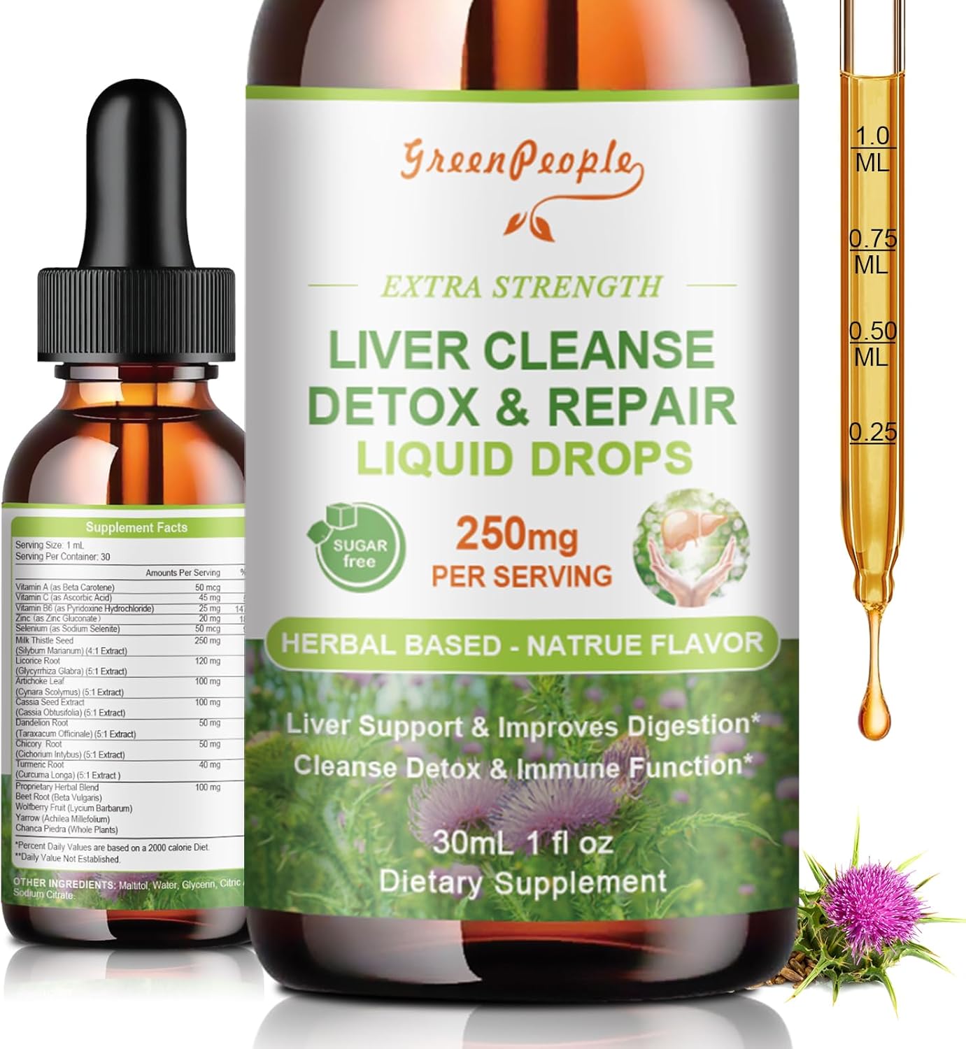 Liver Cleanse Detox & Repair Drops – Liver Supplement w/Milk Thistle Silymarin, Artichoke & Dandelion for Liver Detox & Support- 16x Potent Herb-Nutrients – 3Fl Oz Natural Flavor