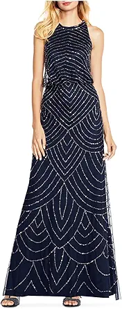 Women's Halter Art Deco Beaded Blouson Dress