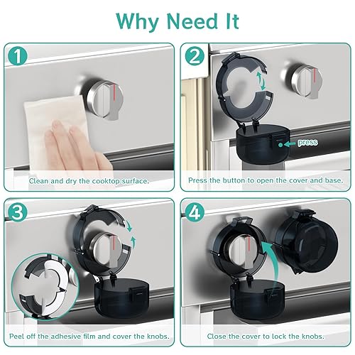 Miniatura 8 de AOSITE - Fundas para pomos de estufa para seguridad infantil, cubiertas de perilla de gas mejoradas para niños con adhesivo fuerte, paquete de 5