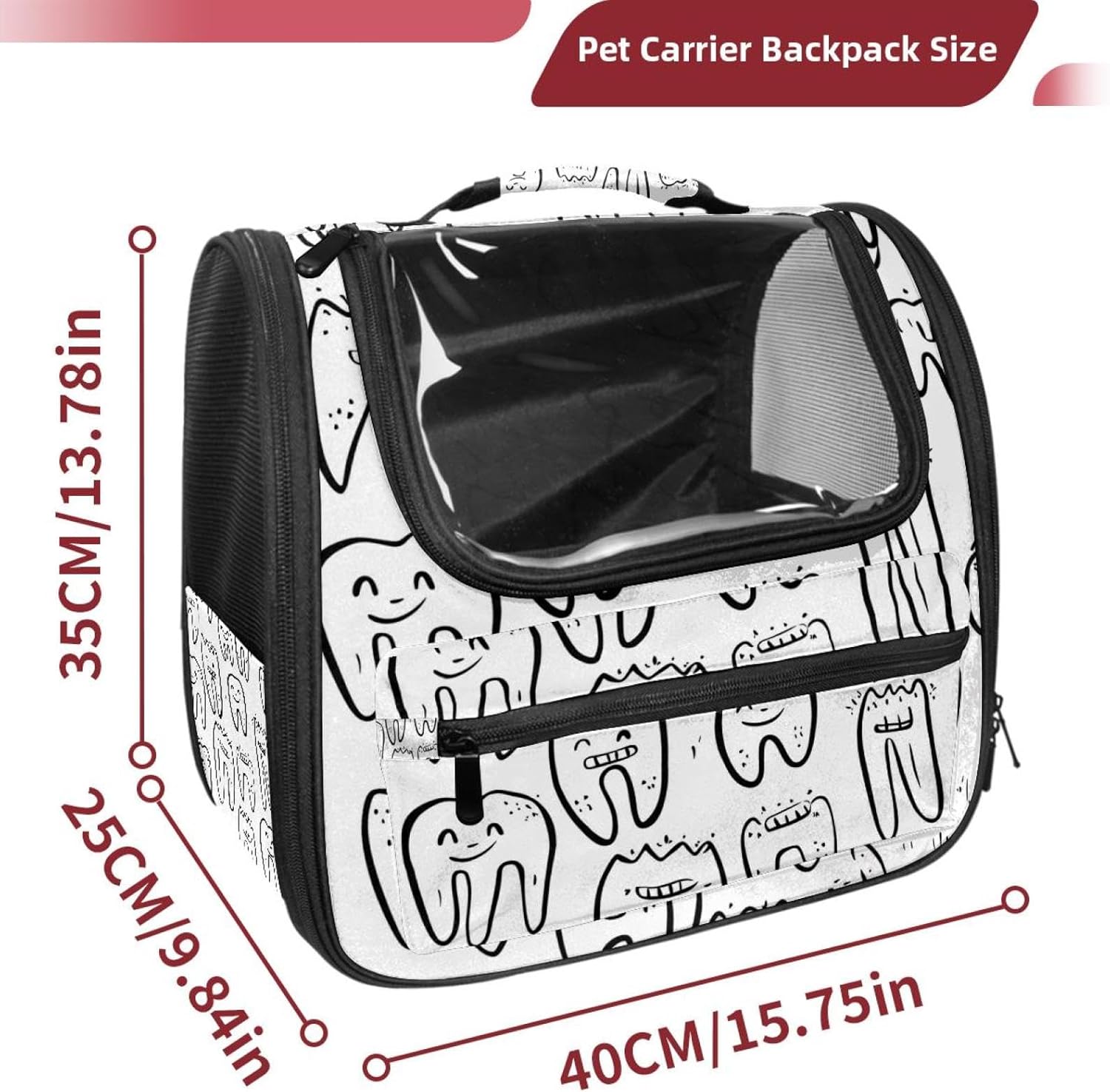 Portable Travel pet Backpack Carrier Hamster Bag Small Dog cat Carrier Breathable Hang Bag, Cute Teeth