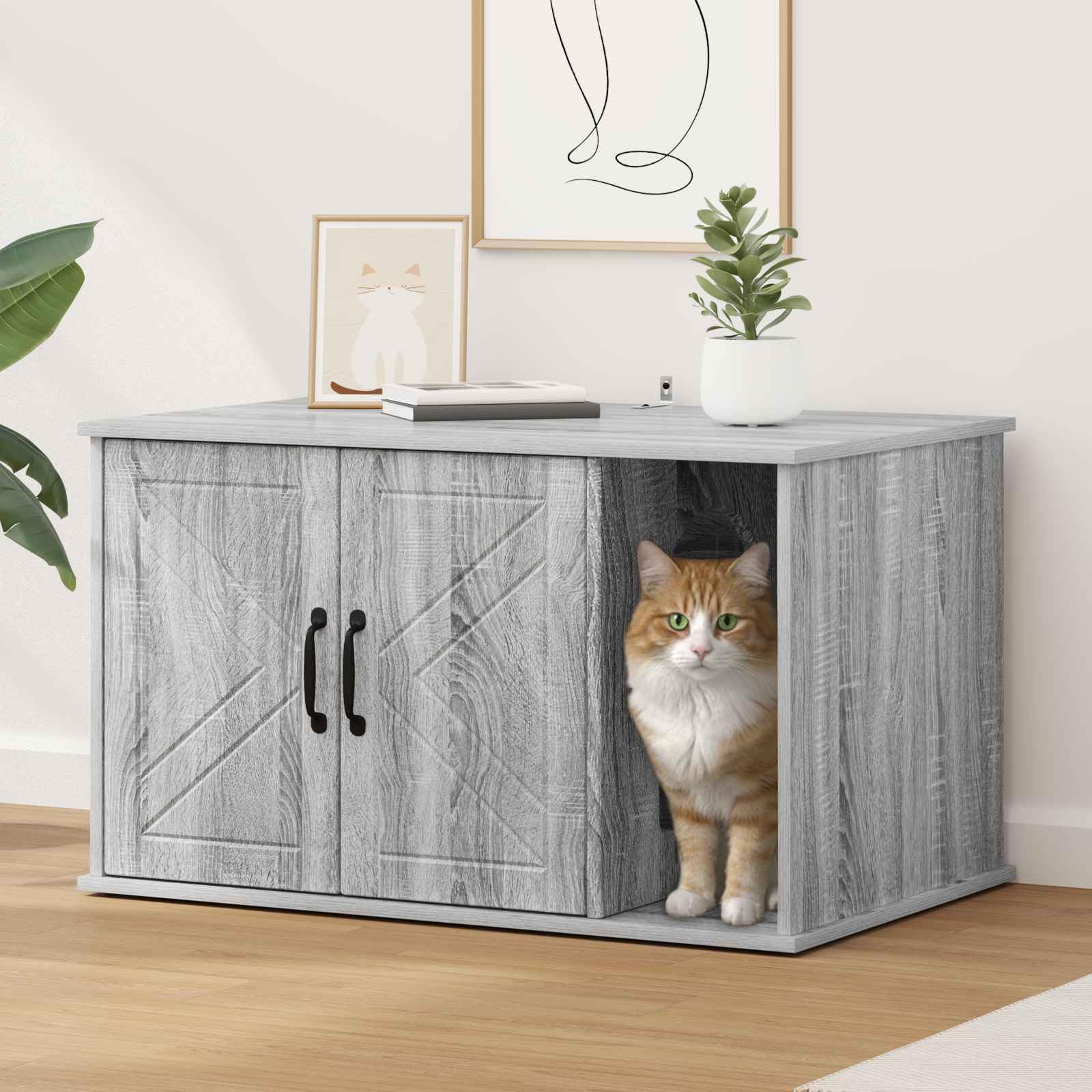 Maison pour chat abri boîte de protection animaux bois gris Sonoma