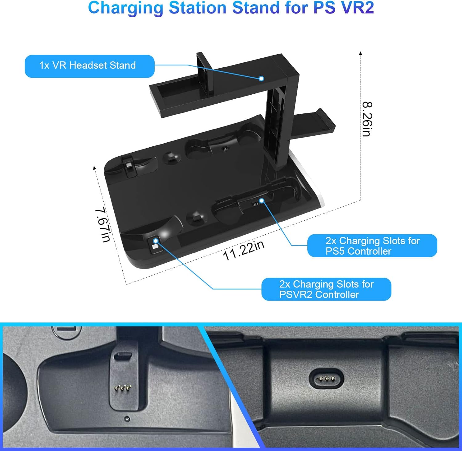 Charging Station for PS VR2 5-in-1 PSVR2 Charger Stand for PlayStation VR2 and PS5 Controller PSVR2 Charging Dock with VR Headset Display Stand 4 Controller Charger Station & LED Indicators