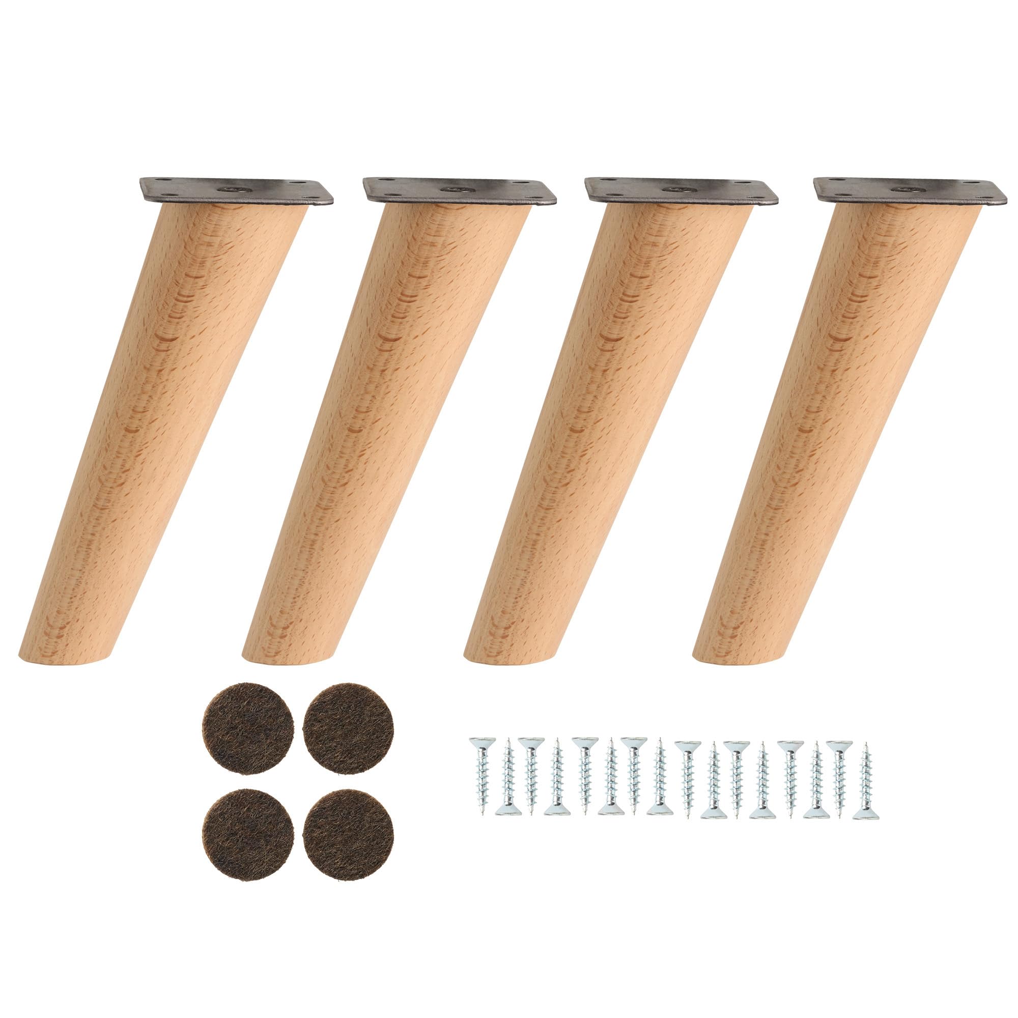 Patas para Muebles de Madera. Patas inclinadas cónicas con Placa de Montaje ya instalada Patas de Madera para Sofas mesitas armarios 15 cm Alto