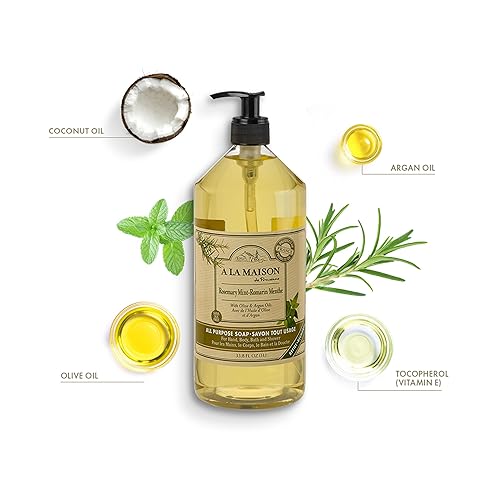 Miniatura 2 de A LA MAISON Jabón líquido francés para manos, menta de romero, lavado de manos natural hecho con aceites esenciales, biodegradable, a base de