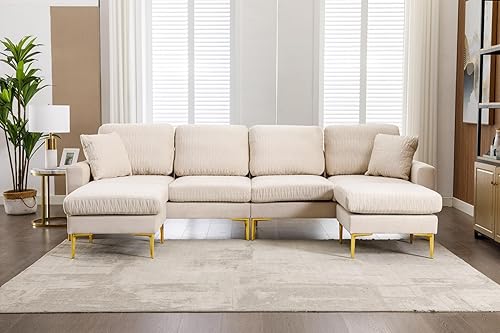 Sofá modular en forma de U de 113 pulgadas, sofá modular de terciopelo con dos otomanas y funda extraíble, sofá profundo de 4 plazas para sala de