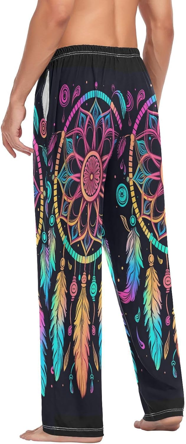 ALAZA Rainbow Dreamcatcher Bohemian Men's Sleepwear Mens Pajama Pants Bottoms with Pockets, S