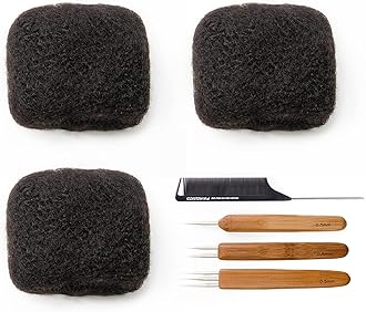 Tight Afro Kinky Bulk 100% Human Hair for Dreadlock Extensions, Locs Repair, Twists and Braids - 3 Bundles/Package (16 Inch, Natural Black)