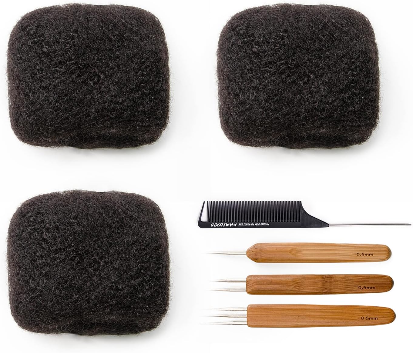 Tight Afro Kinky Bulk 100 ％ Human Hair for Draedlock Extensions, Repair Locs, Twists and Braids 3 Bundles/Package (8 Inch, 1B - Natural Black)