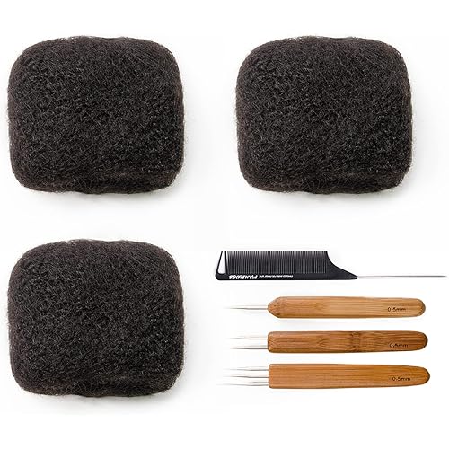 Tight Afro Kinky Bulk 100 ％ Human Hair for Draedlock Extensions, Repair Locs, Twists and Braids 3 Bundles/Package (8 Inch, 1B - Natural Black)