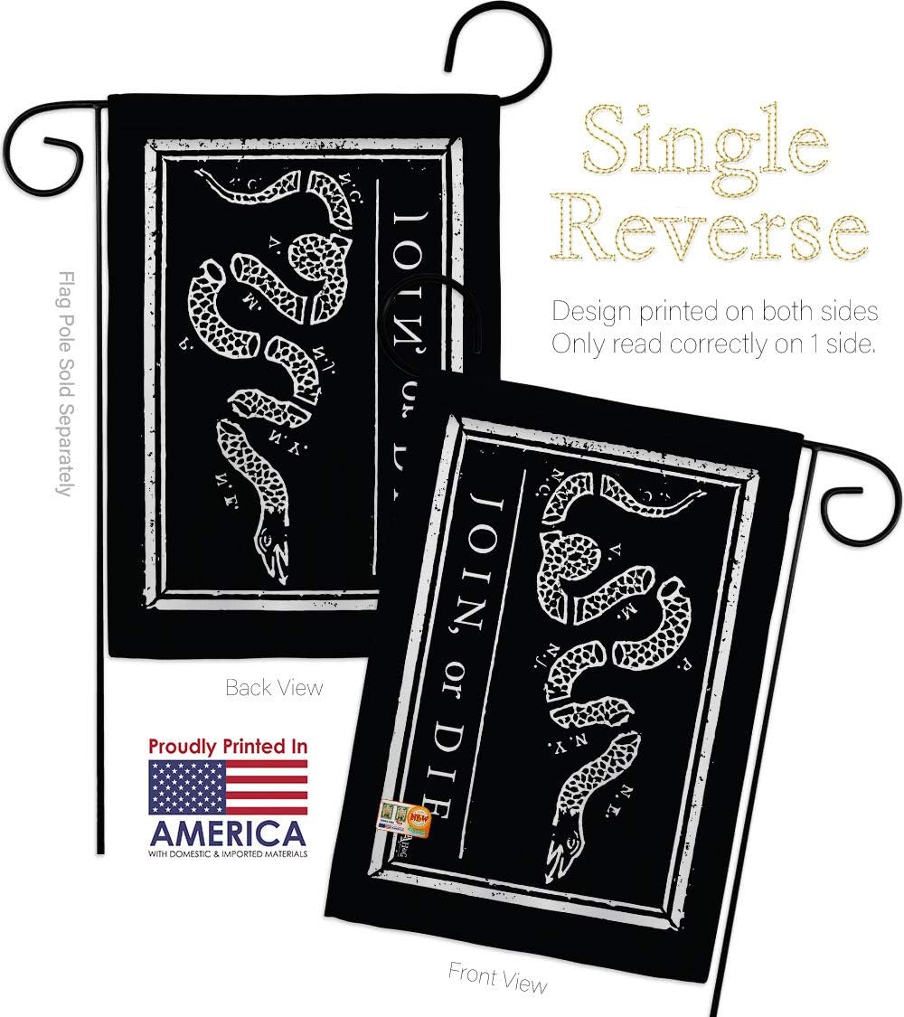 Black Join Or Die Garden Flag Set Wall Holder Americana US Historic July Memorial Veteran Independence United State American Small Decorative Gift Yard House Banner Made In USA 13 X 18.5