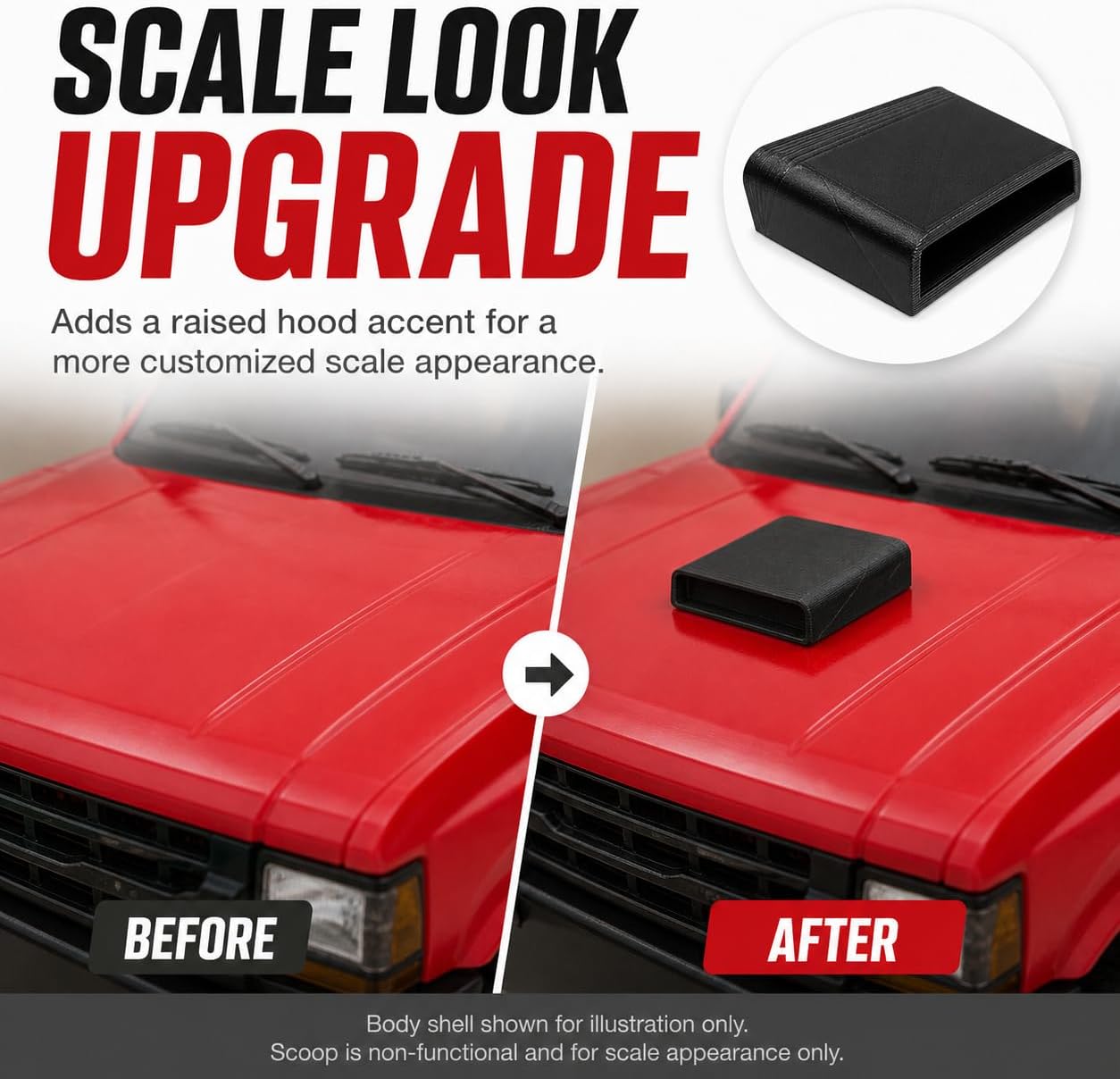SplashNColor Hood Scoop Compatible with Tamiya Clodbuster 1/10 – Scale Body Styling Accent | Non-Functional Exterior Detail for Custom RC Truck Display Builds