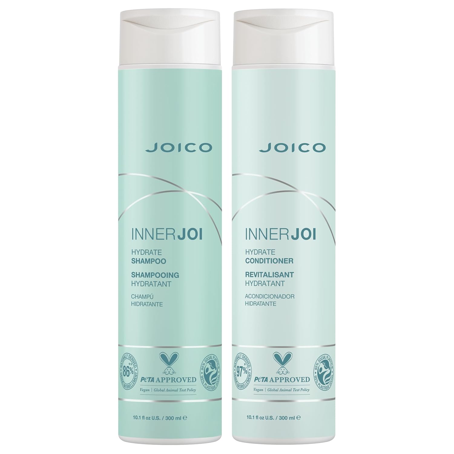 Joico InnerJoi Hydration Shampoo & Conditioner Set | For Dry Hair & Scalp | Sulfate & Paraben Free | Naturally-Derived Vegan Formula | 10.1 Fl Oz