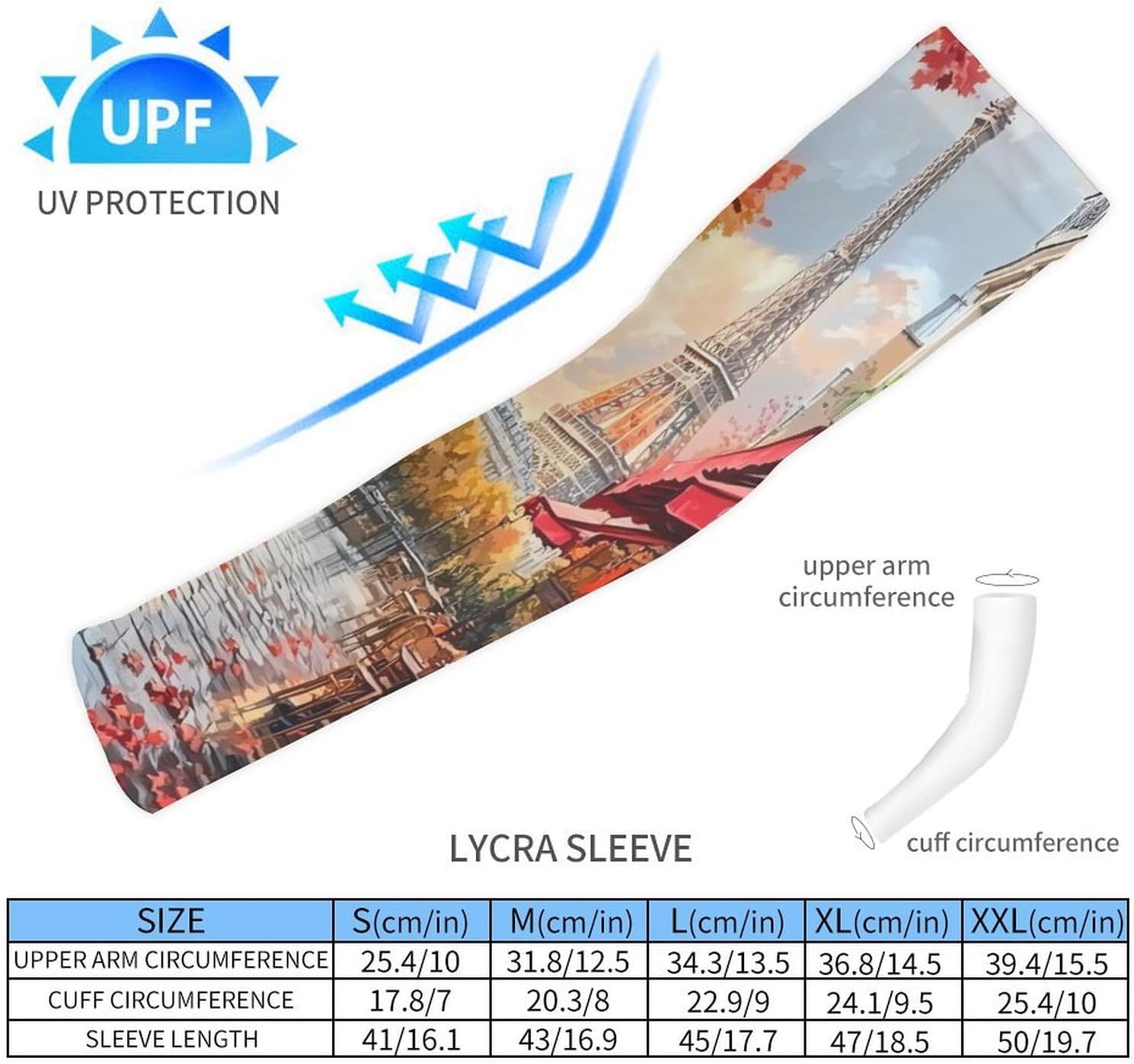 Eiffel Tower Cityscape Arm Sleeves Sun Protection Sleeves Sports Cooling Arm Compression Sleeve for Men Women