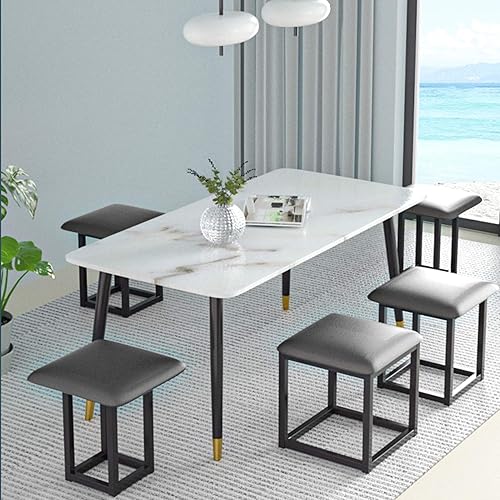 Miniatura 12 de Silla otomana anidable 5 en 1, taburetes apilables, banco otomano cuadrado de cuero, taburete de pie con ruedas para sala de estar, comedor, 15.75 x