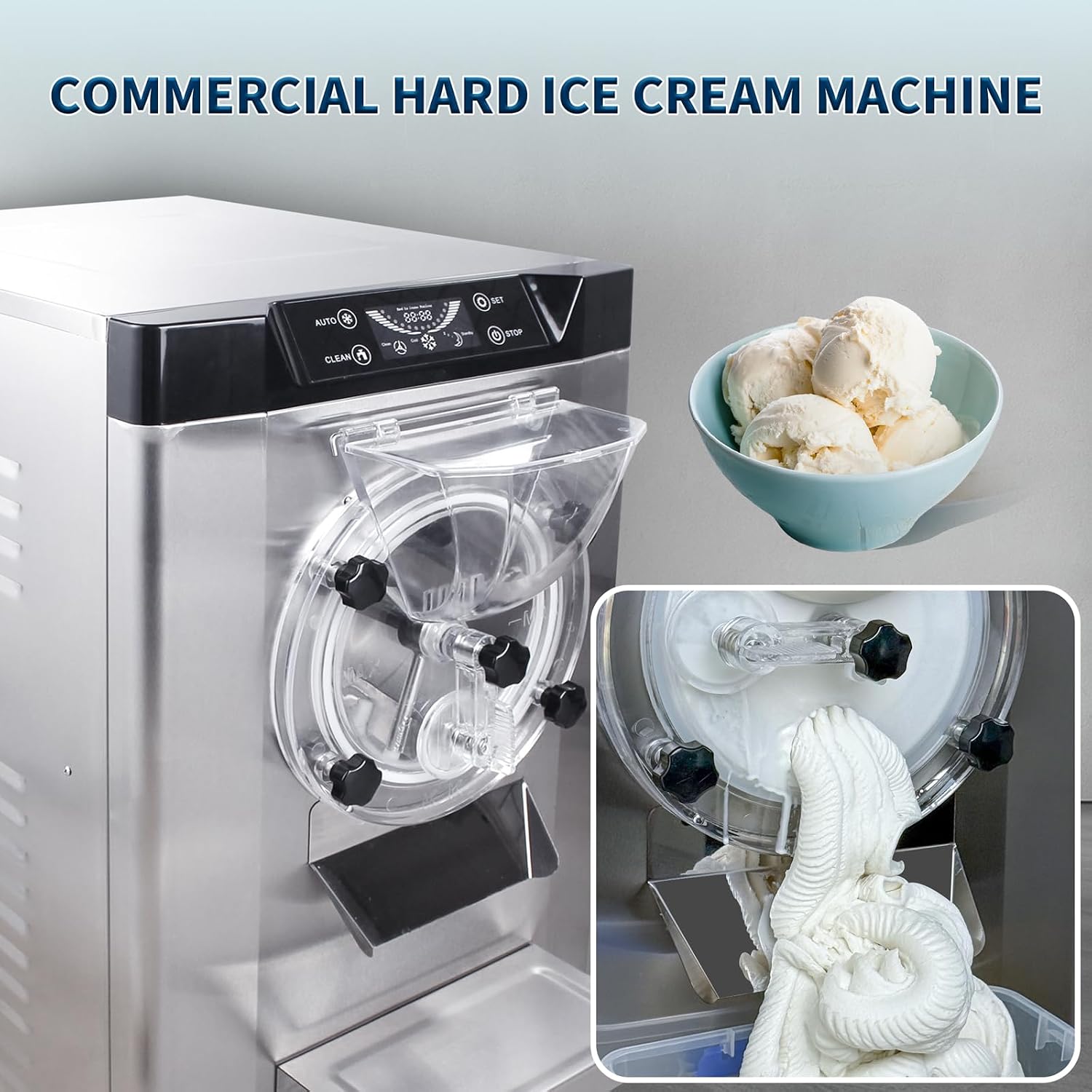 2000W Commercial Hard Ice Cream Machine, 18-24L/H (6.3GPH) Capacity Suitable for Restaurant/Bar/Home, LED Display, 110V 60Hz