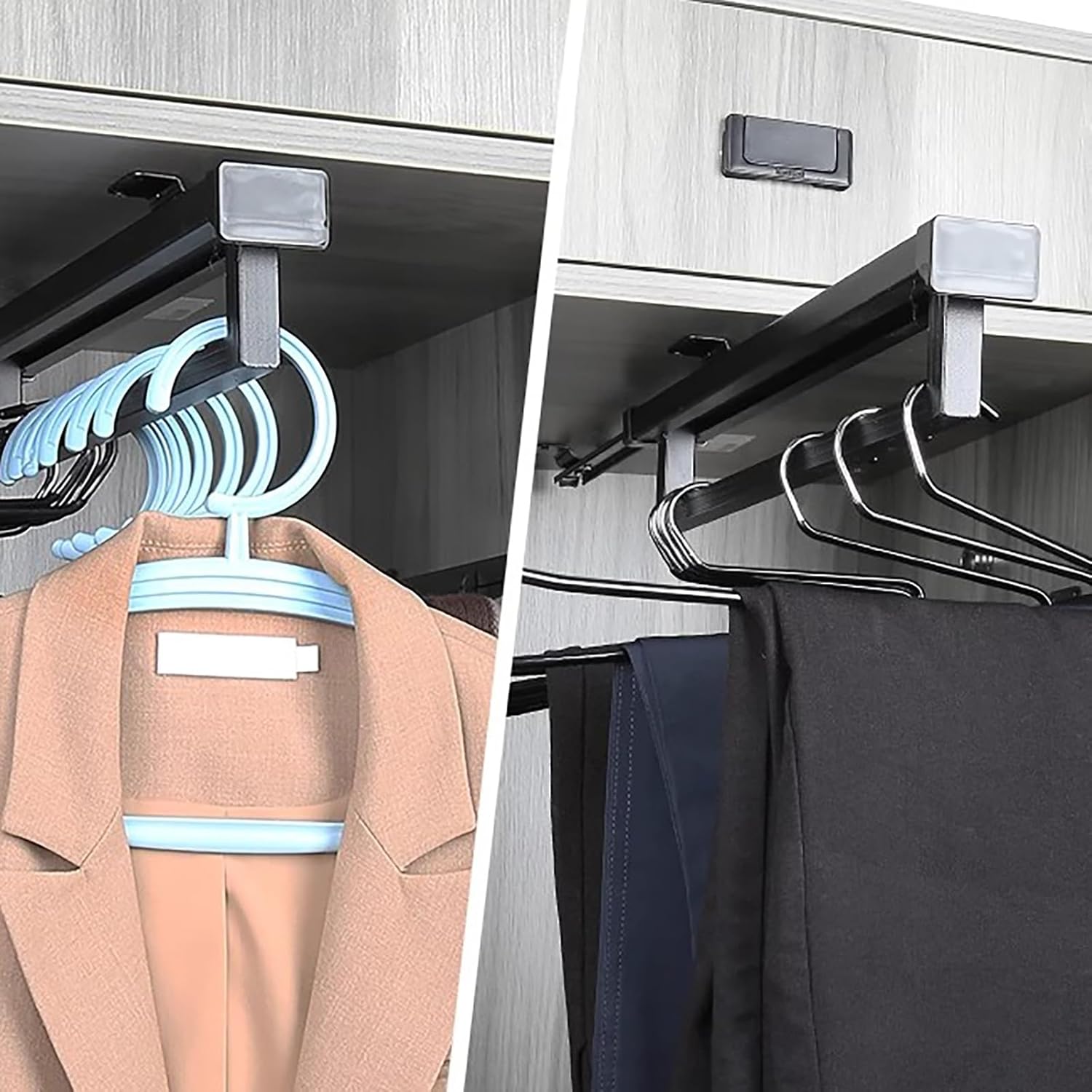 ヘビーデューティーエクステンディング可能なプルアウトクローゼットストレージ用ワードローブ衣服用ハンギングロッドハンガーレールスライデ