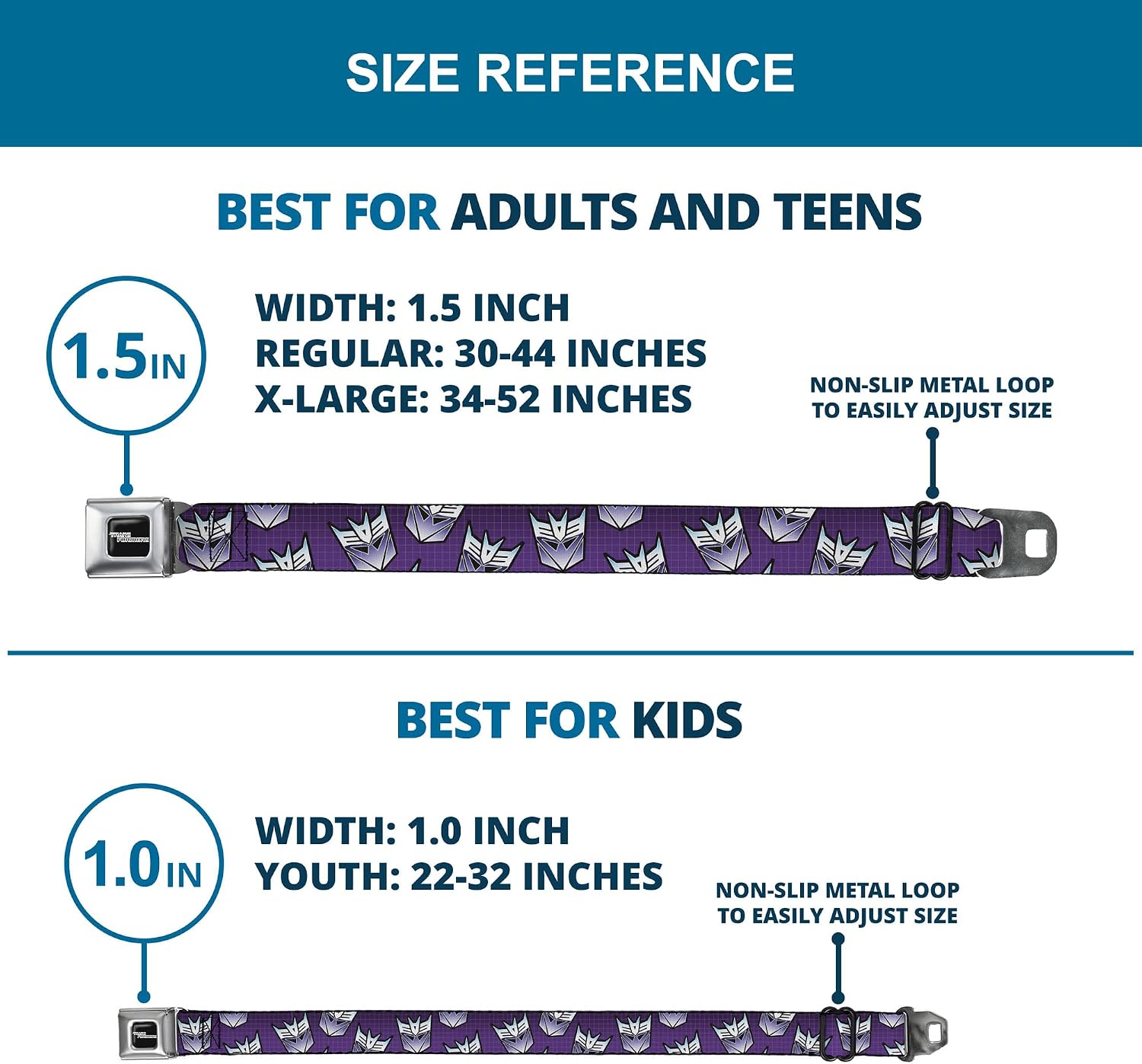 Hasbro Belt, Seatbelt Buckle Belt, Transformers Decepticons Icon Scattered Grids Purples, Adjustable