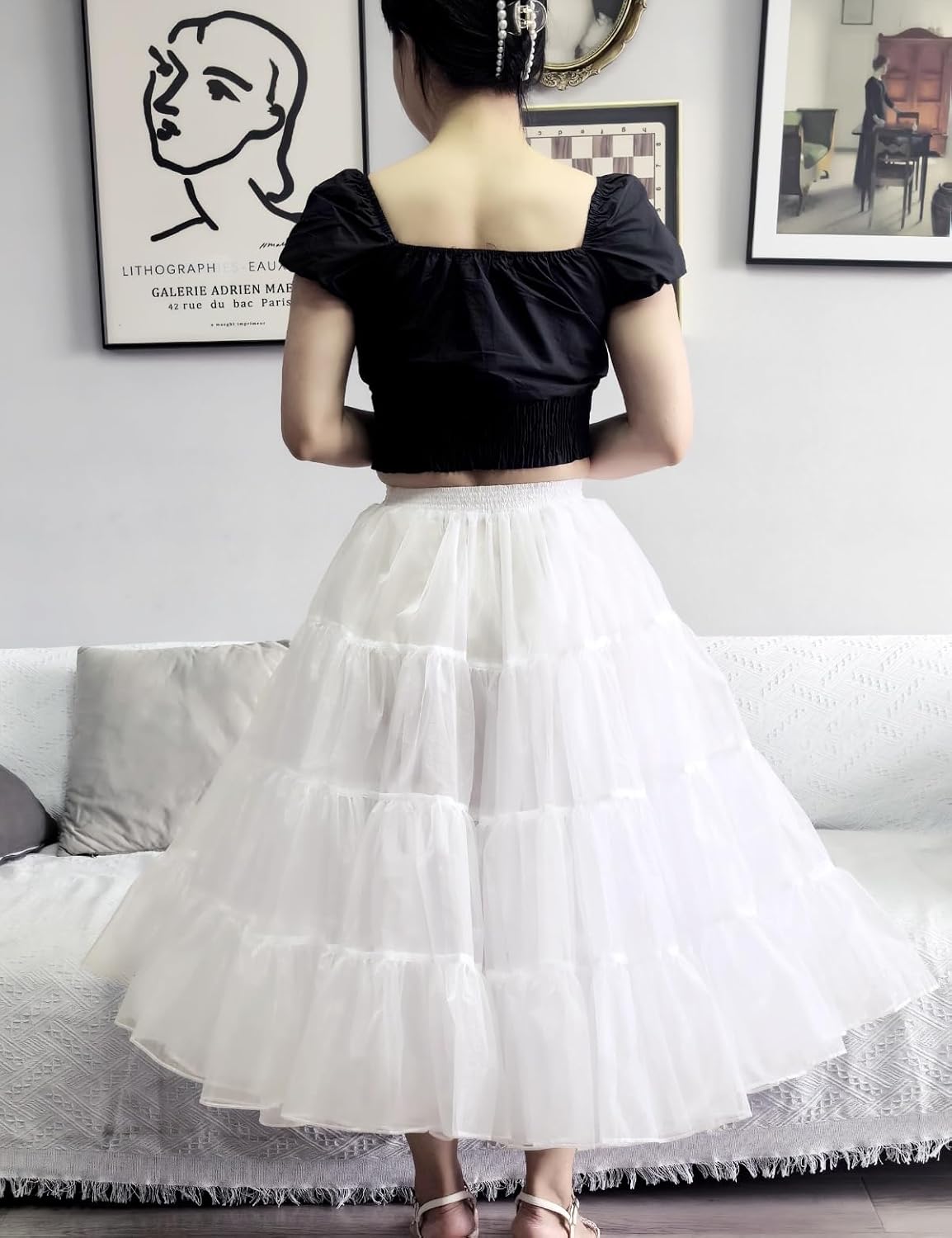 CHERRY LOVE 4 Tiers Tea Length Plus Puffy Tulle Petticoat Twice the Puffiness of Ordinary Underskirt - Image 6