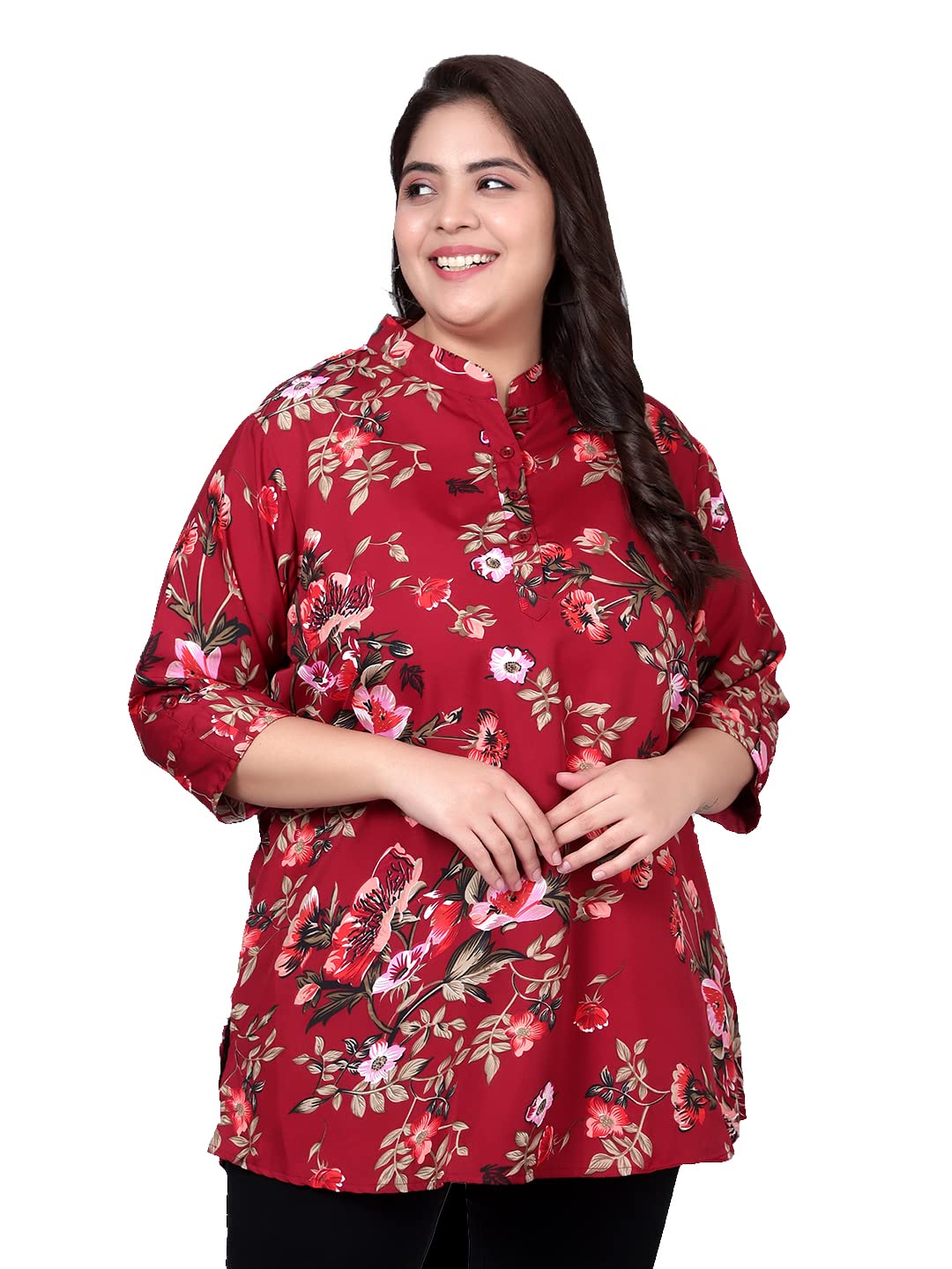 Women's Plus Size Floral Printed Casual Long Tunic Tops (2XL to 7XL)
