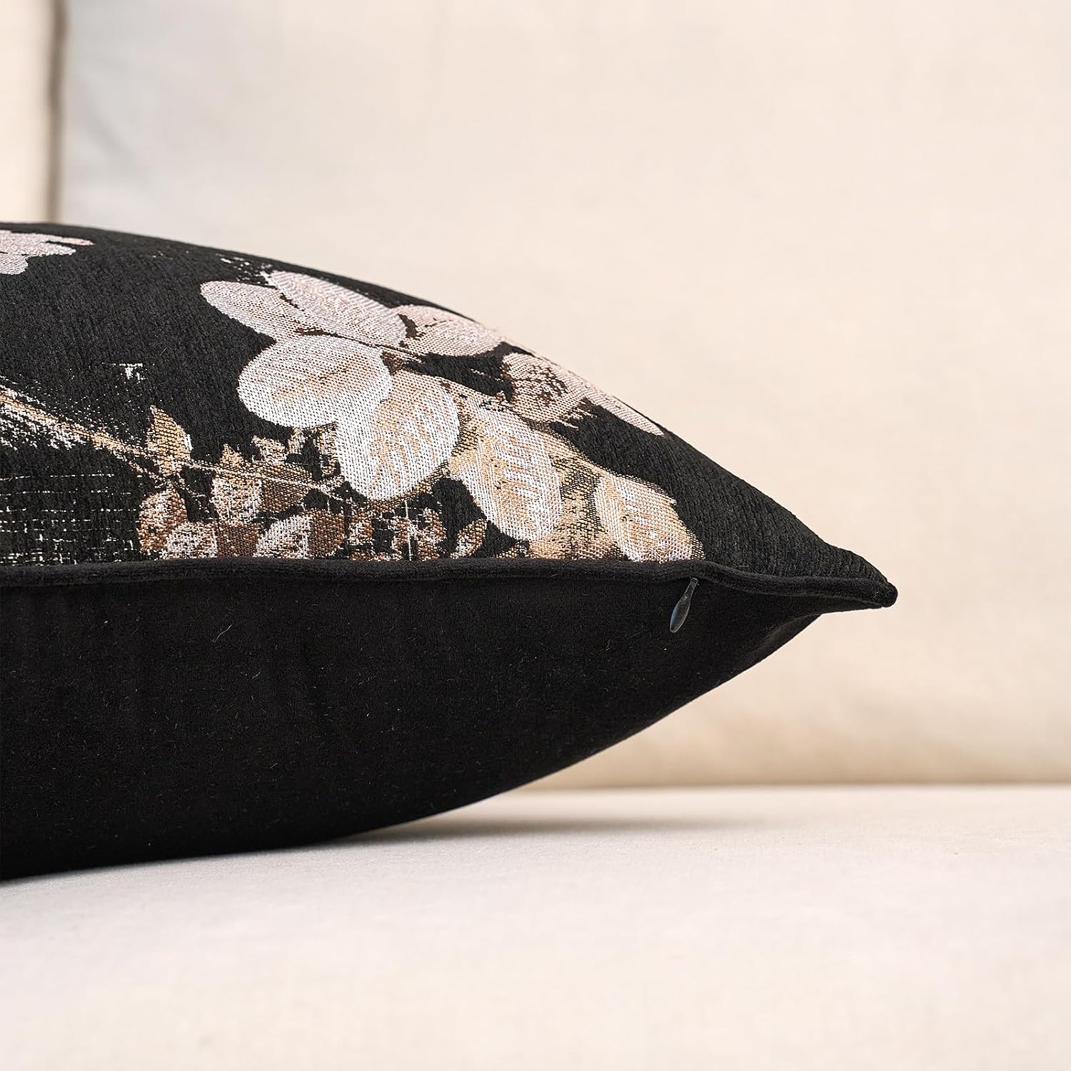 Aeckself Decorative Chenille Floral Throw Pillow Cover Vintage Couch Pillow Cover 20x20 Inch Neutral Farmhouse Cushion Cover Home Decor for Sofa Bedroom Living Room, Black image 2