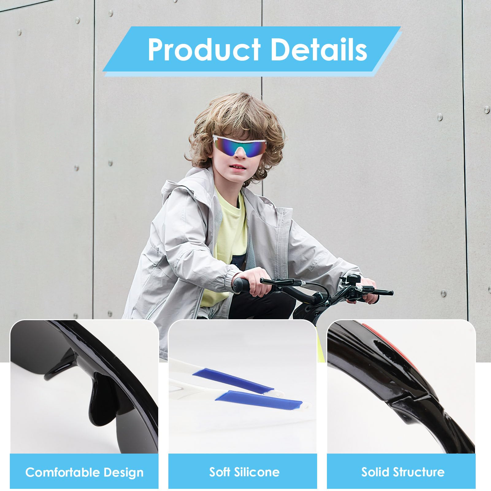 teasteam Kinder-Sonnenbrille für Jungen und Mädchen, UV 400, Teenager, Kinder-Sonnenbrille, modische Sportbrille, Skibrille für Radfahren, Laufen, Baseball, Golf, leichter Schutz, 2 Stück