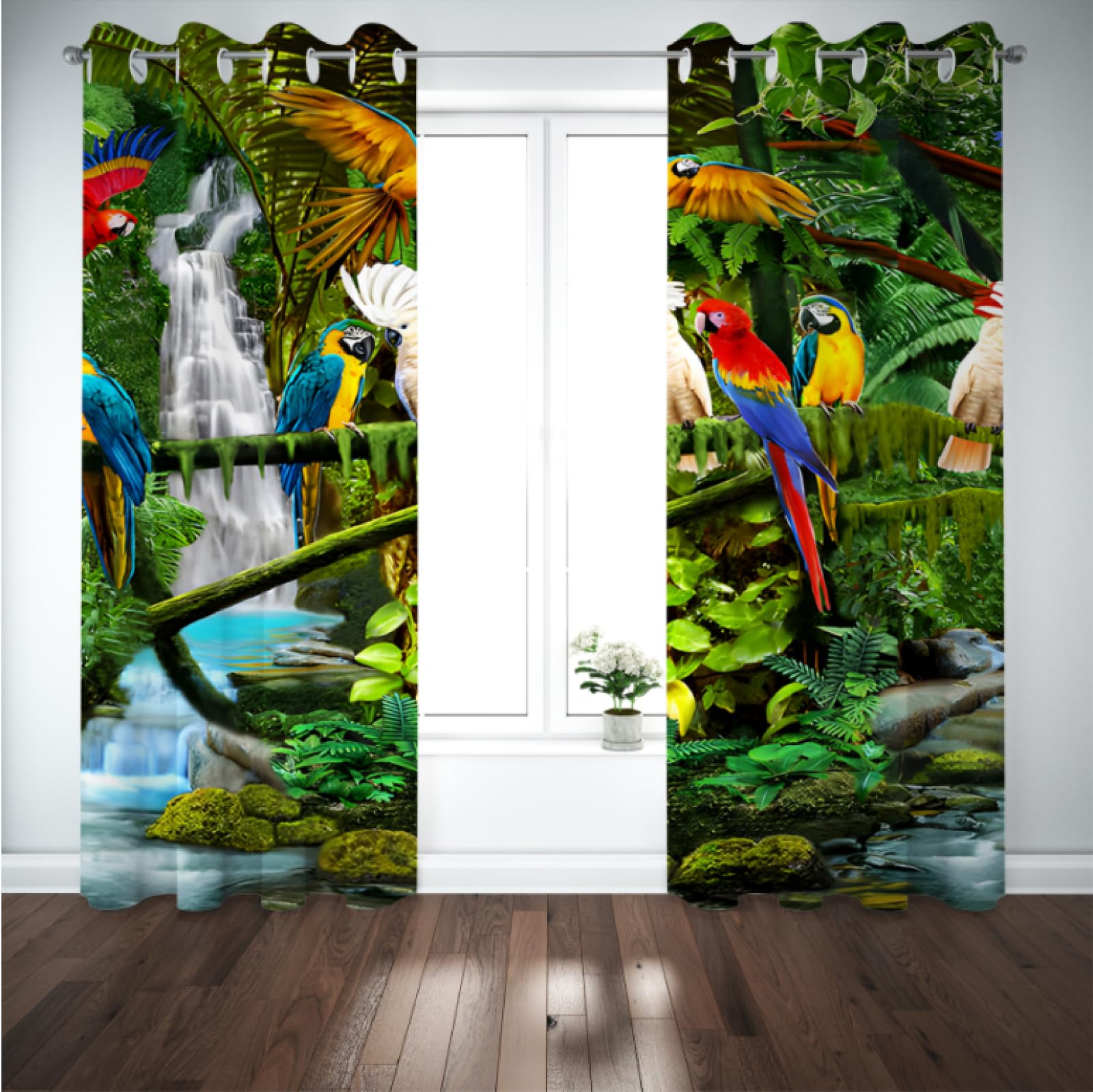 Rideau Occultant Thermiques, Oiseau Plante Tropicale 2X L168x H229 cm Imprime 3D Polyester Rideau De Fenêtre Isolant Thermique pour Chambre d'enfant Cuisine Salon Décoration