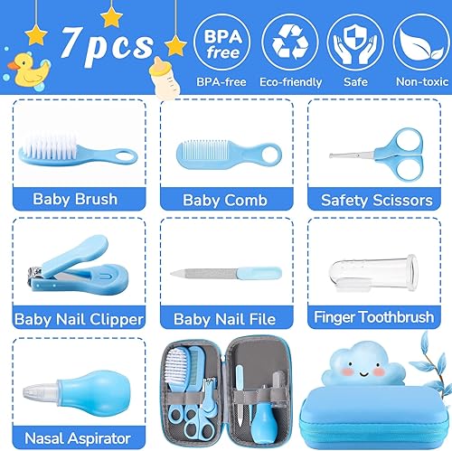 Miniatura 2 de Kit de cuidado de la salud y aseo del bebé 7 en 1 cortaúñas cepillo de peine de tijeras lima aspirador nasal cepillo de dientes para dedos kit de