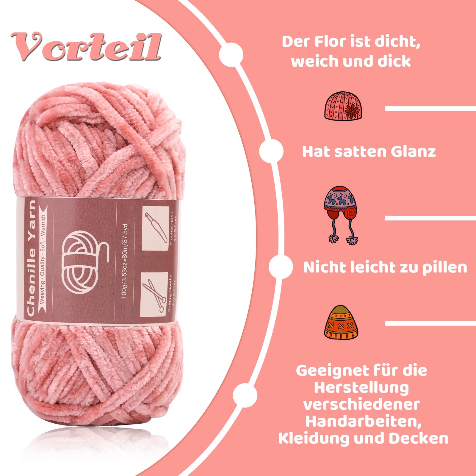 3 x 100 g (3 x 85,1 m) Chenille Garen, Samt Garen met naalden groot oor voor breien en haken, kleding, dekens, tassen, truien, DIY-breiprojecten (Zwart