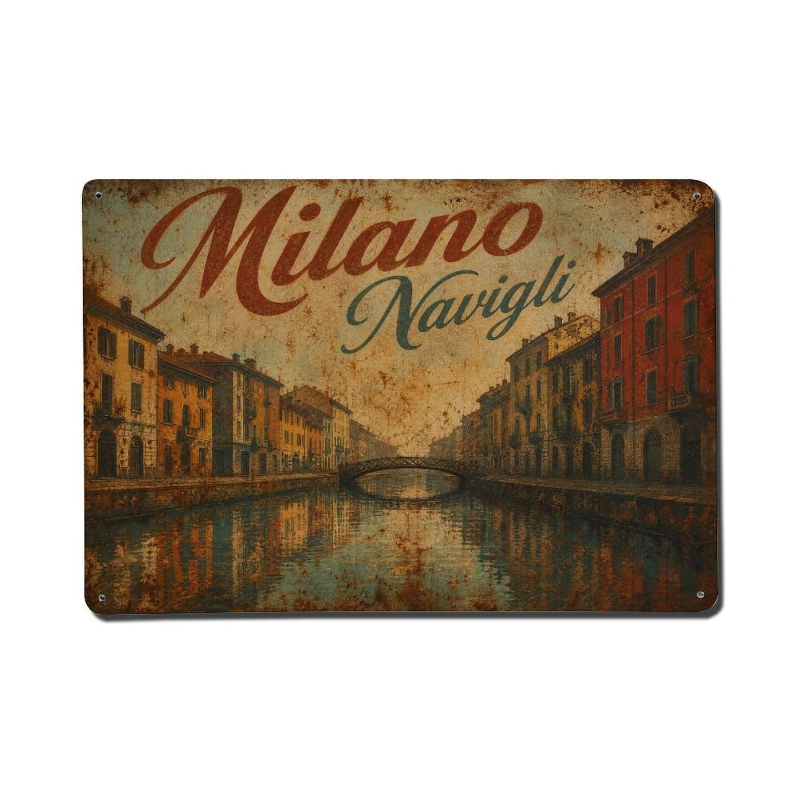 Huiyhb 8X12inch(20X30cm) Vintage Travel Milan Navigli Canal Reflections Italy Metal Tin Sign