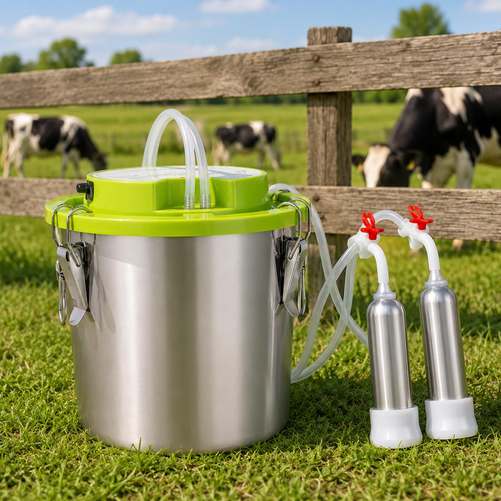 Máquina De Ordeño para Cabras, Ordeñadora Eléctrica con Cubo De Acero Inoxidable De 12 L, Batería De 5200 mAh, Pezoneras Suaves Y Parada Automática para Granjas Pequeñas Cow