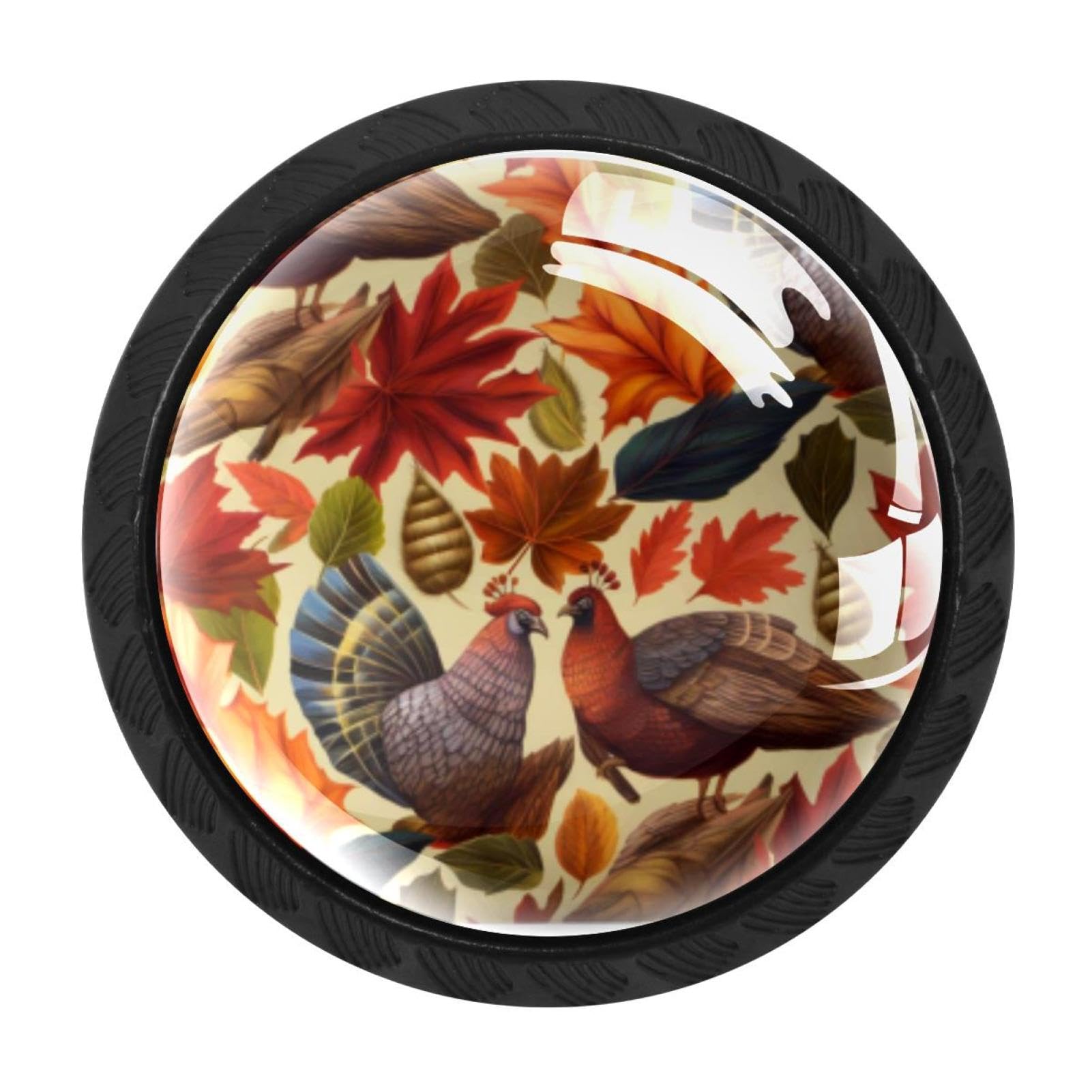CHENZZZZ 4 Pieces Thanksgiving Turkey Leaves Drawer Knobs, 35mm Black Cabinet Knobs, Drawer Pulls and Knobs, Dresser Drawer Knobs, Cabinet Hardware Kitchen Cabinet Knobs