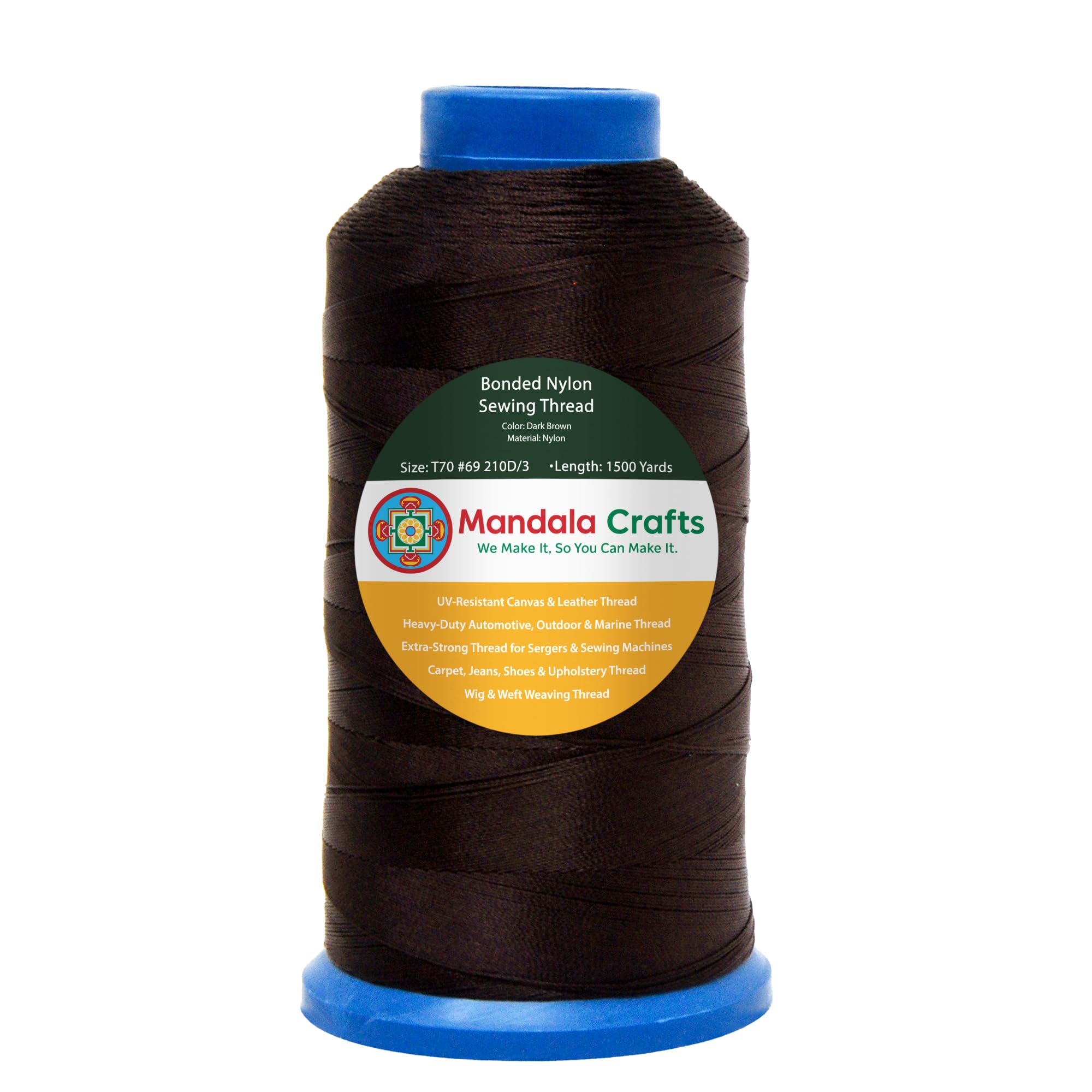 Mandala Crafts Size 69 210D T70 Dark Brown Bonded Nylon Thread, 1500 YDs