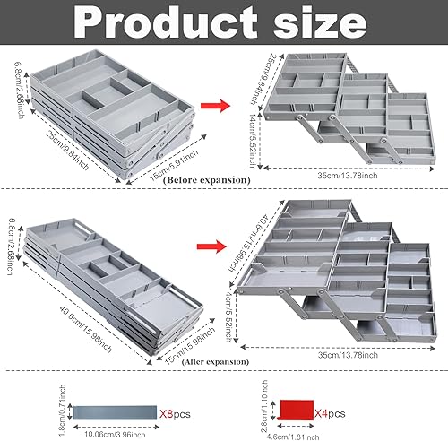 Miniatura 2 de Organizador de cajones de 3 niveles, organizador de cajones inteligente expandible de varios niveles, cajones de almacenamiento poco profundos