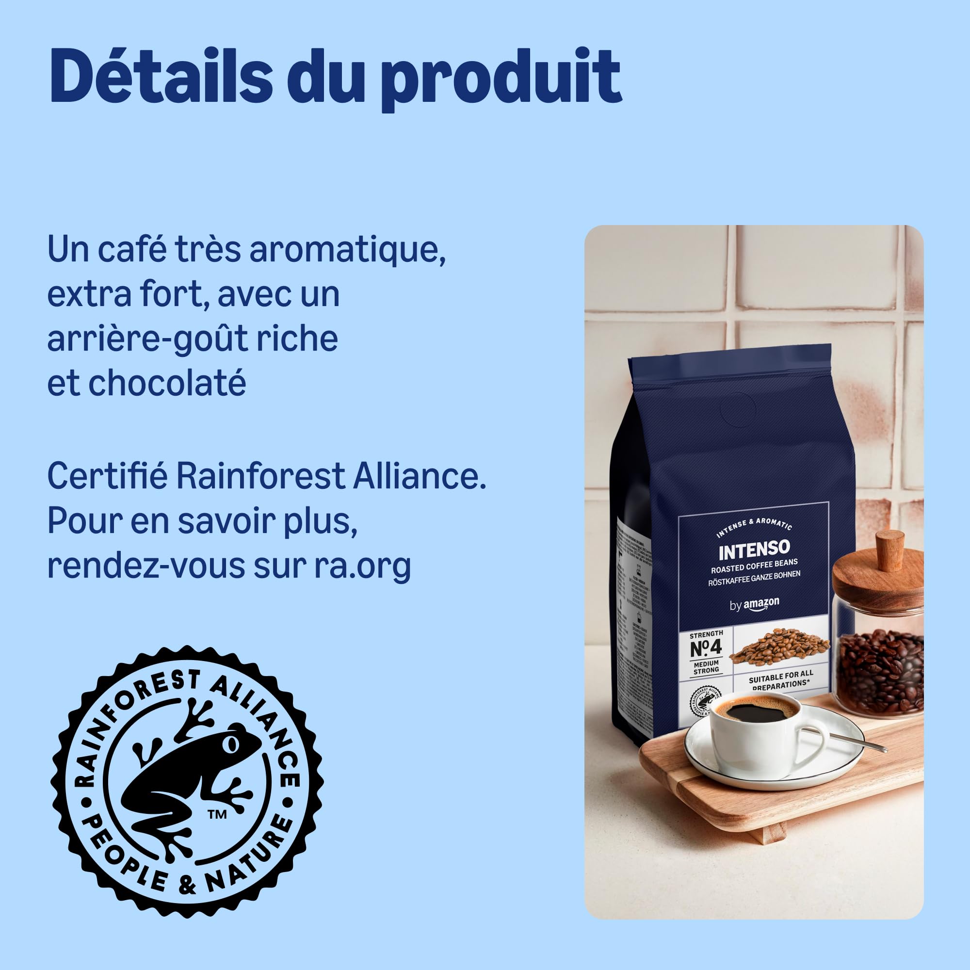 by Amazon Grains de Café Intenso, Torréfaction Corsée, 2kg (2 Paquets de 1kg) – Certifiés Rainforest Alliance