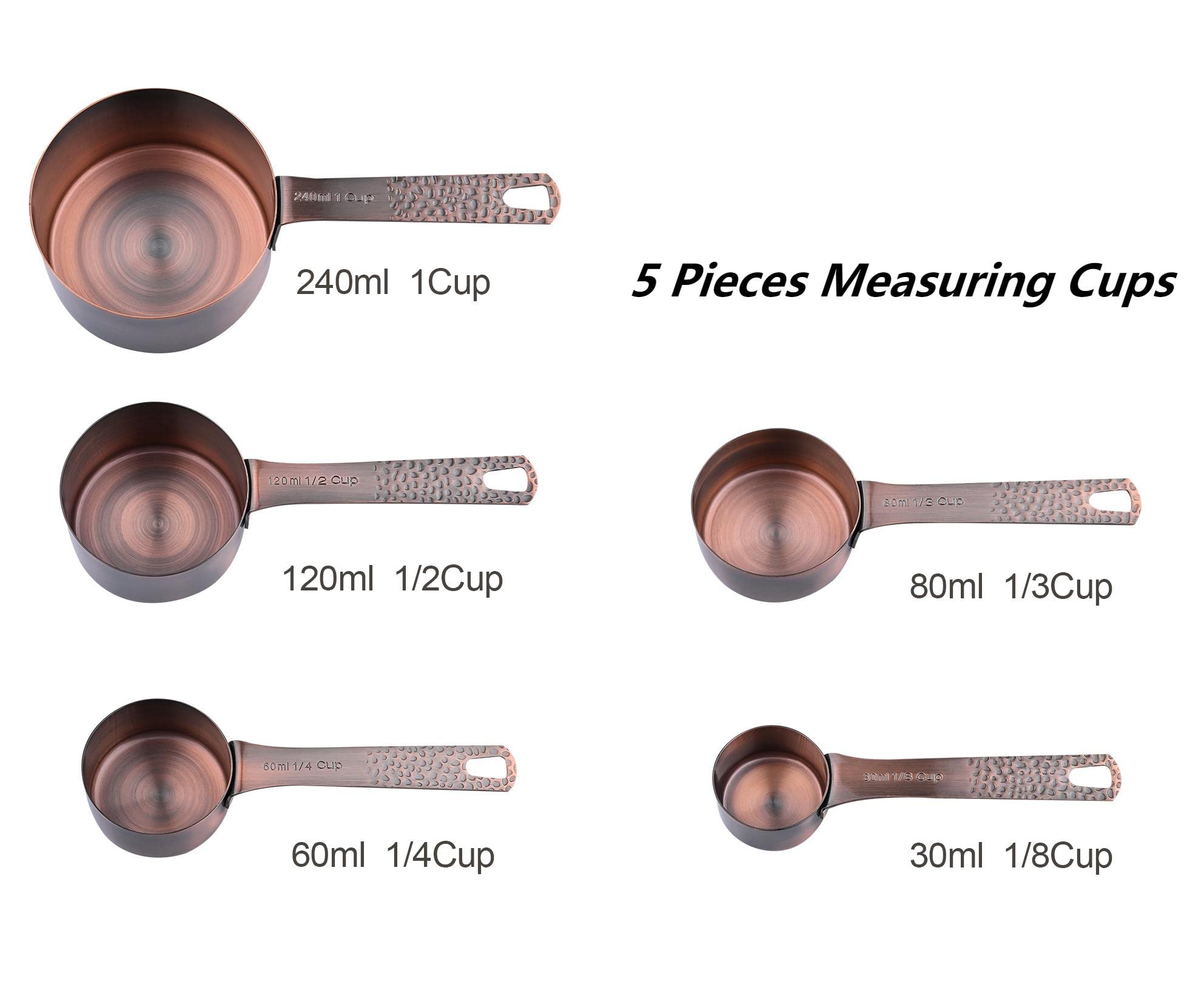 Viwehots Measuring Cups and Spoons Set, Copper Plated Measuring Cups and Spoons Set for Baking & Kitchen, Metric & US Measure Tools with 1/8, 1/4 Cup