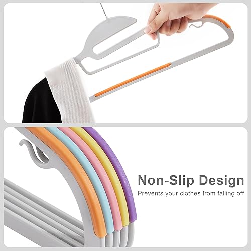Miniatura 6 de VECELO Paquete de 25 perchas de plástico de alta calidad para trajes, antideslizantes, resistentes, apertura en forma de S, gancho giratorio de 360,