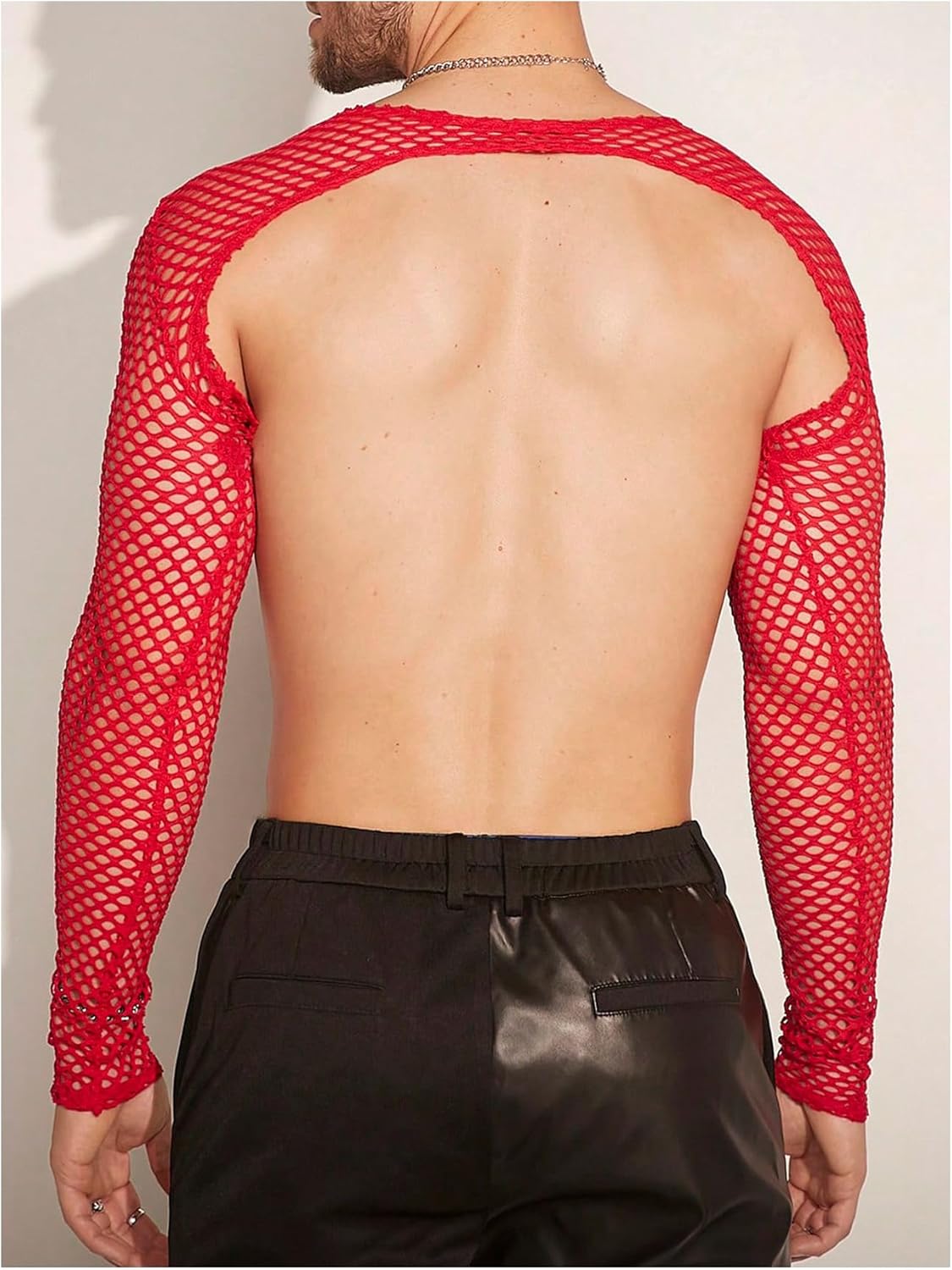 WDIRARA Men's Fishnet Sheer Mesh Long Sleeve T-Shirt Crop Top Slim Fit Party Tee Tops - Image 2