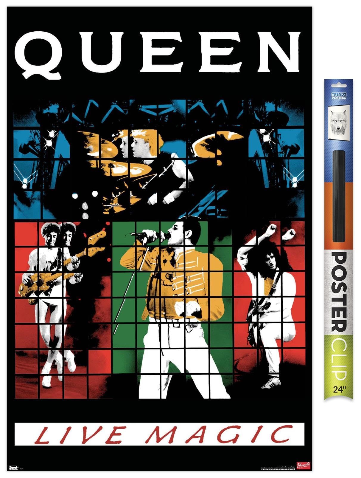 Queen - Live Magic Wall Poster, 34L" x 22.4W", Poster & Clip Bundle