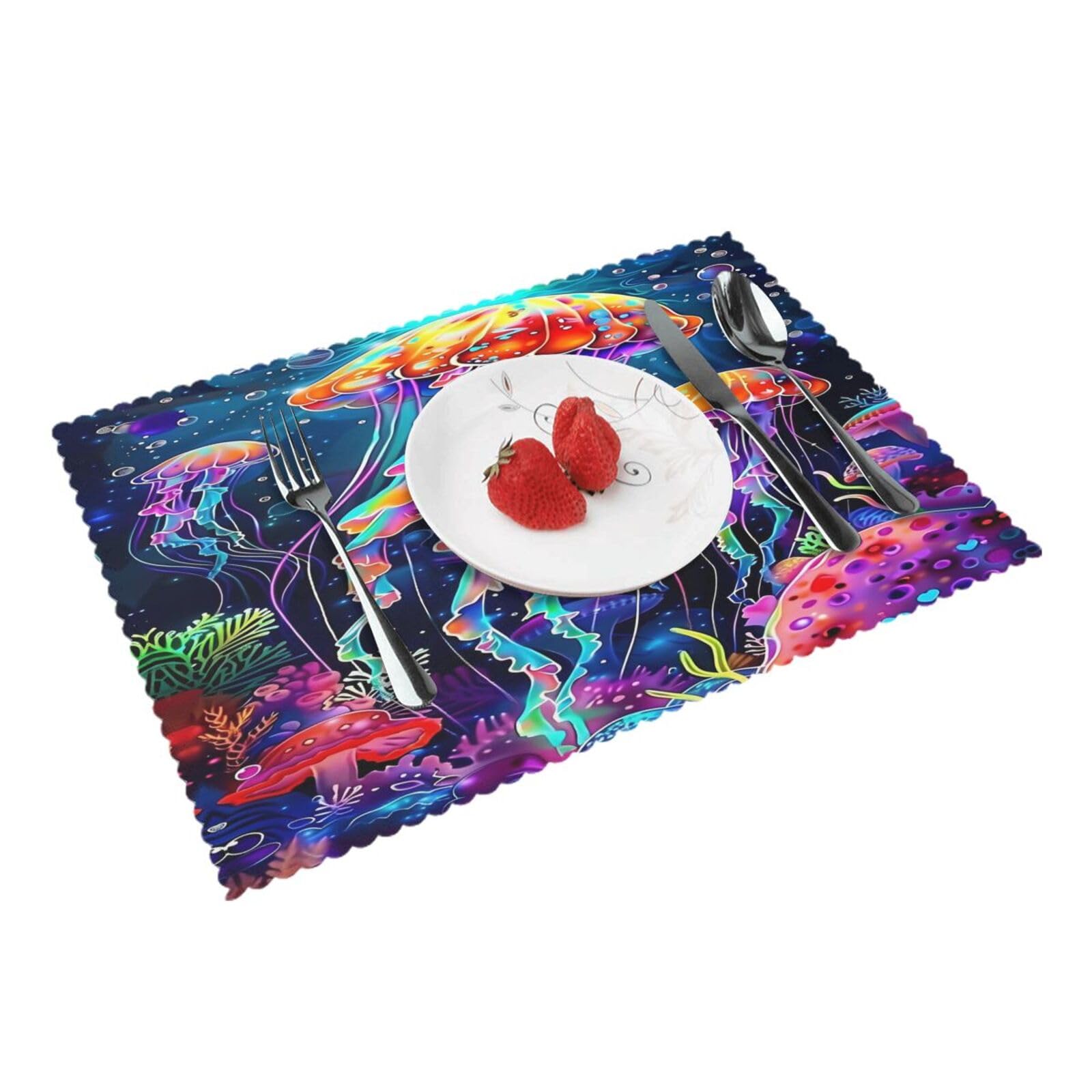 Colorful Jellyfish Ocean Placemats Set of 4 Print Table Mats Place Mats Table Decor for Kitchen Dining 12X18 in