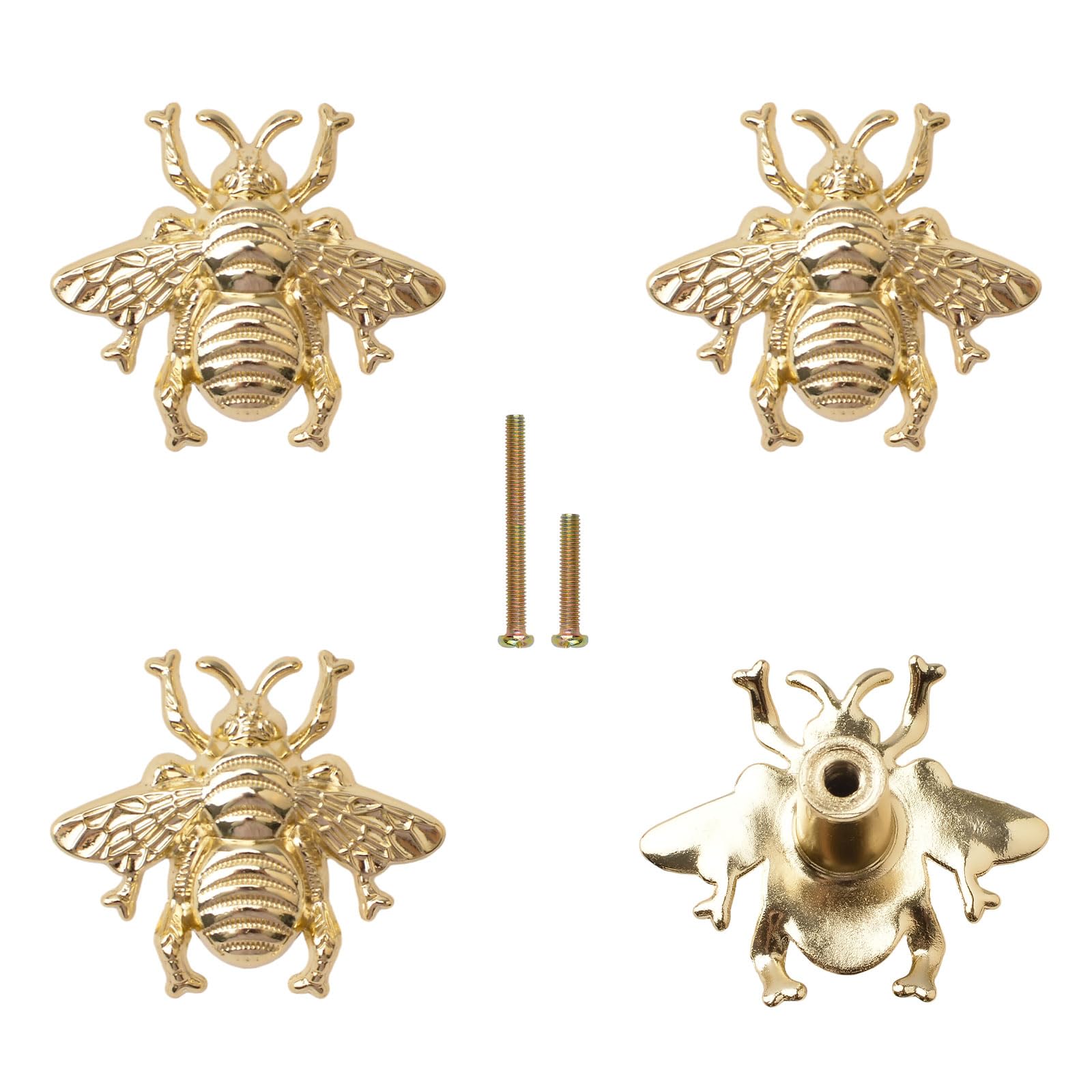 Morobor Gold Bee Drawer Knobs, 4Pcs Metal Zinc Alloy Single Hole Knobs Decorative Bee Knobs Creative Furniture Handle With Screws For Cabinet Wardrobe Drawer Dresser
