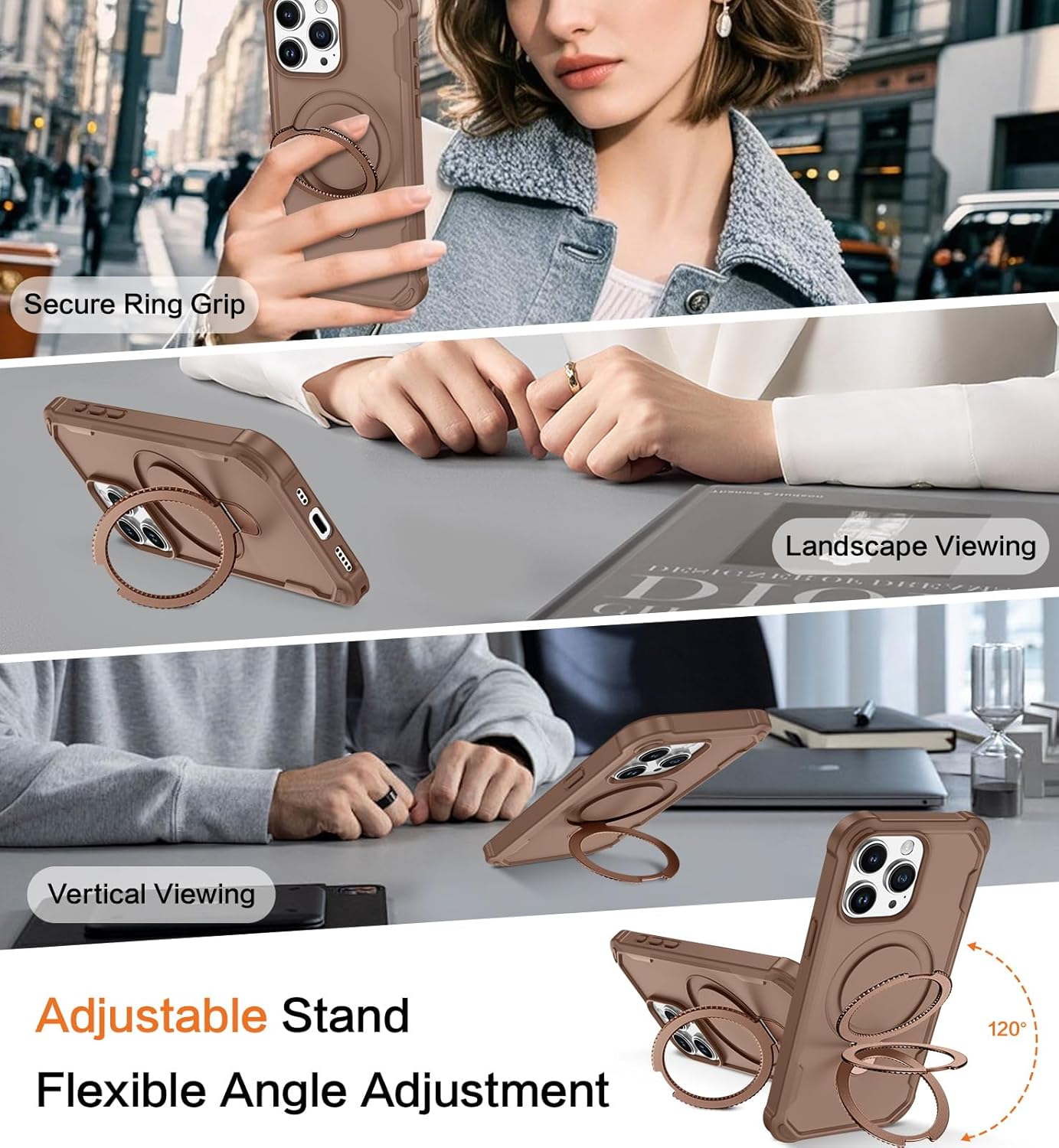 BENTOBEN for iPhone 15 Pro Case with Magnetic Stand Holder [Military Drop Protection] [Compatible with MagSafe] Non-Slip Grip Protective Phone Case for iPhone 15 Pro 6.1'', Brown - Image 7