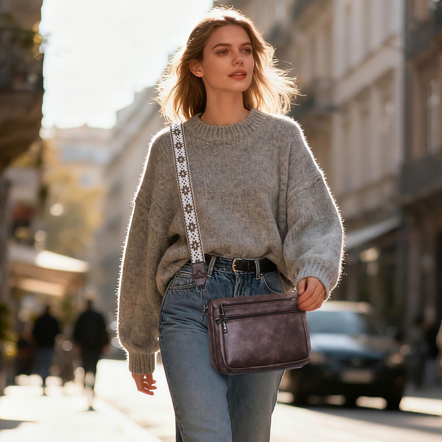 Crossbody Purses for Women Trendy,Vegan Leather Crossbody Bags,Cell Phone Camera Shoulder Handbags with Card Slots - Image 2