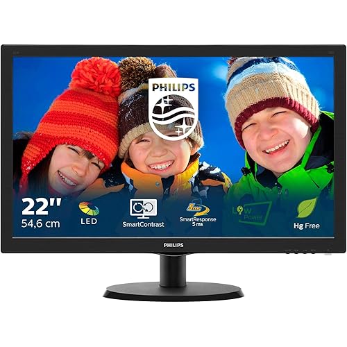 Philips V-line 223V5LSB - Cran LED - 21-5- - 1920 x 1080 FullHD - 250 cd-m2-1000-1-10000000-1 -dynamique- - 5 ms - DVI-D- VGA - Noir mat- Noir textur