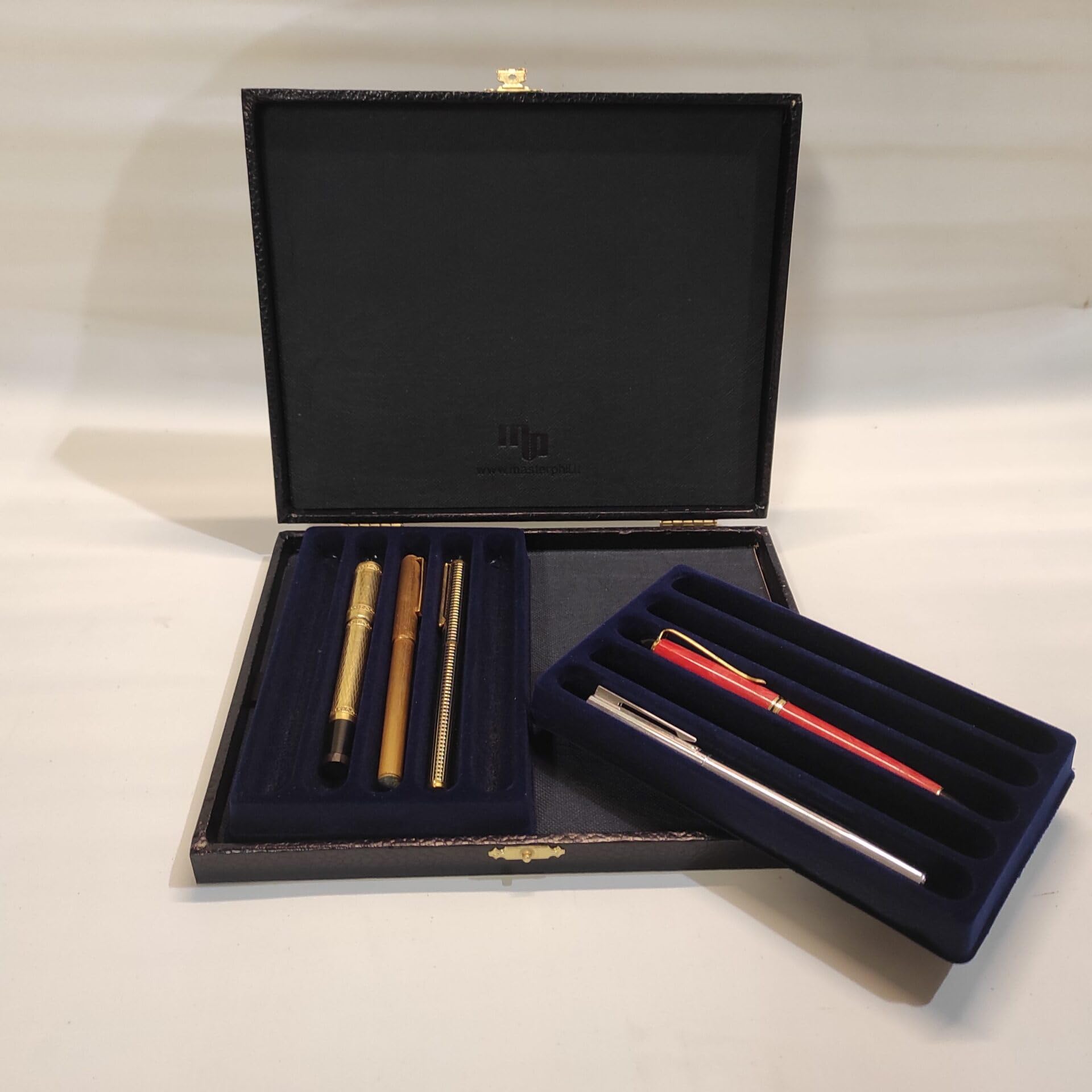 Cofanetto per penne da collezione con 2 vassoi floccati, 10 scomparti, artigianale made in Italy – Coins&More Master Phil